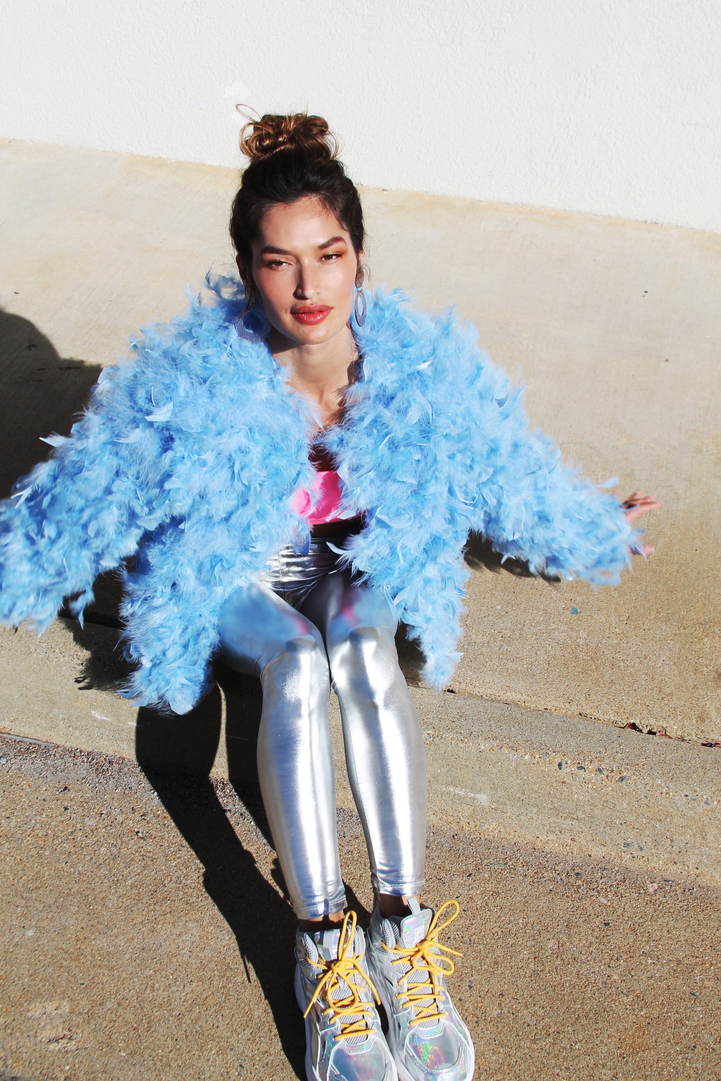 11:11 powder-blue feather coat, medium *GENUINE FEATHERS*