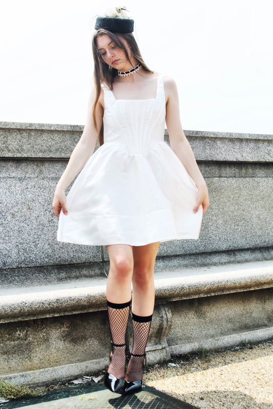 THE CROWN corset mini dress, small *FOXY FAVE* >> white as snow