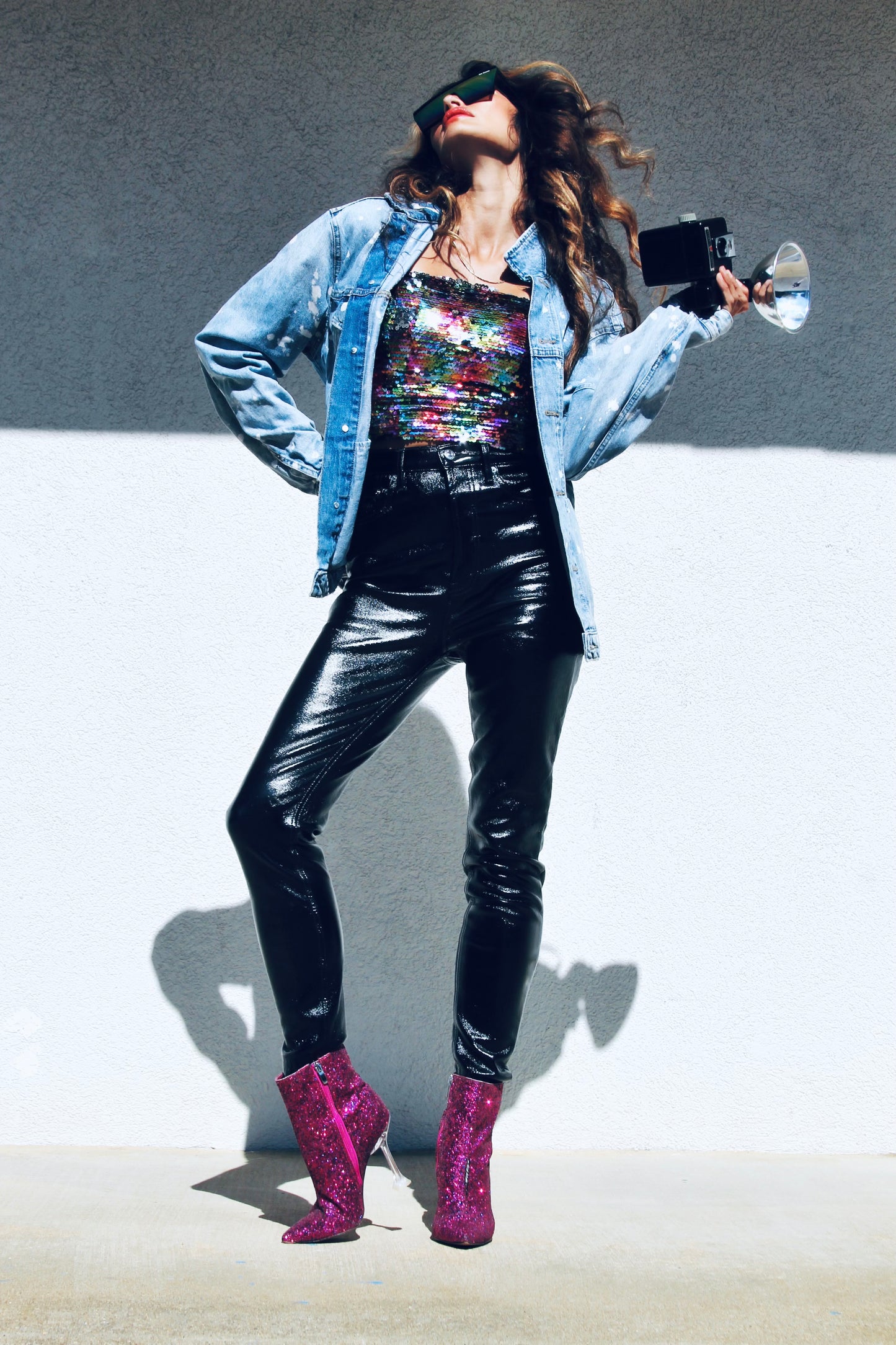 MUSE hand painted + bleach splatter denim jacket, medium *FOXY FABLE ORIGINAL + FOXY FAVE* >> light wash