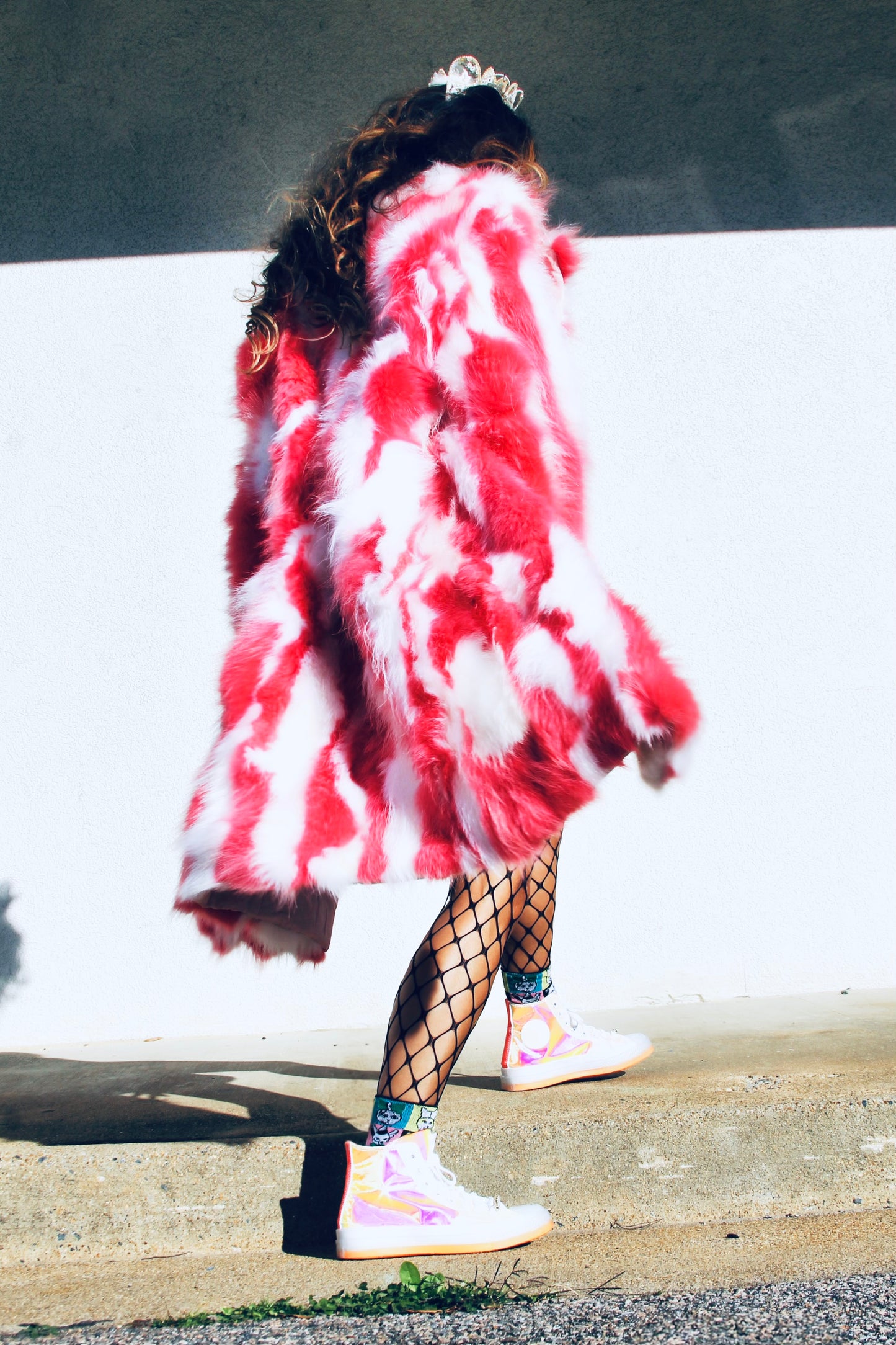 SHOW PONY psychedelic fur coat *100% GENUINE FUR + VINTAGE* truly one of a kind >> pink & white