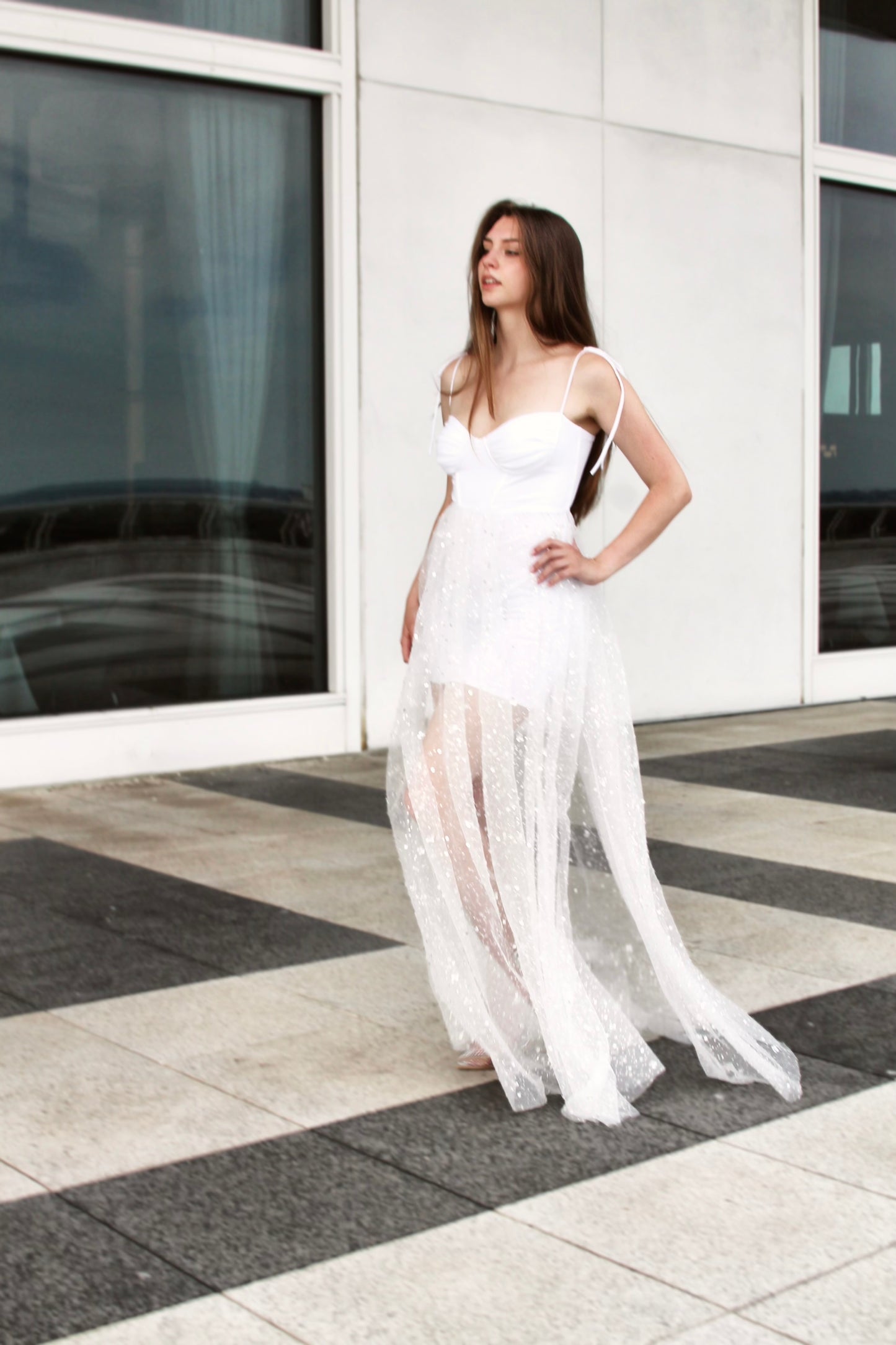 CITY GLOW sparkly + sequined maxi dress,medium >> ethereal white