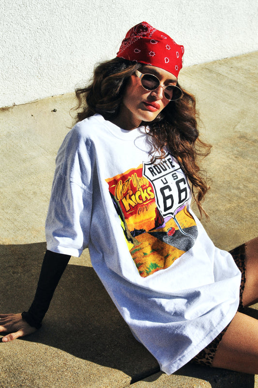 ROUTE 66 oversized graphic-t, XL *VINTAGE* >> white