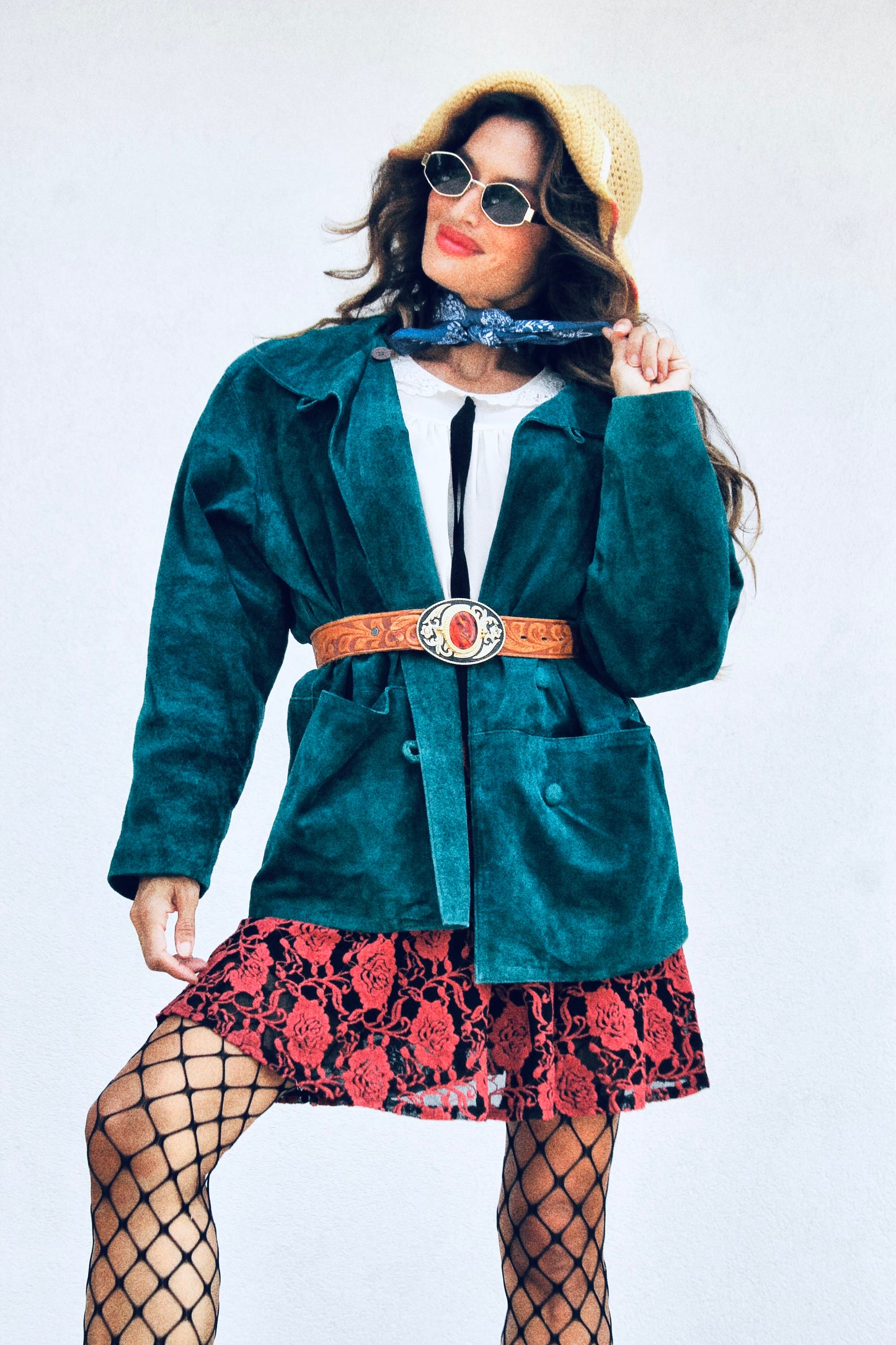 NEVER NONCHALANT suede jacket, medium *TRUE VINTAGE + GENUINE LEATHER* >> teal gem tone