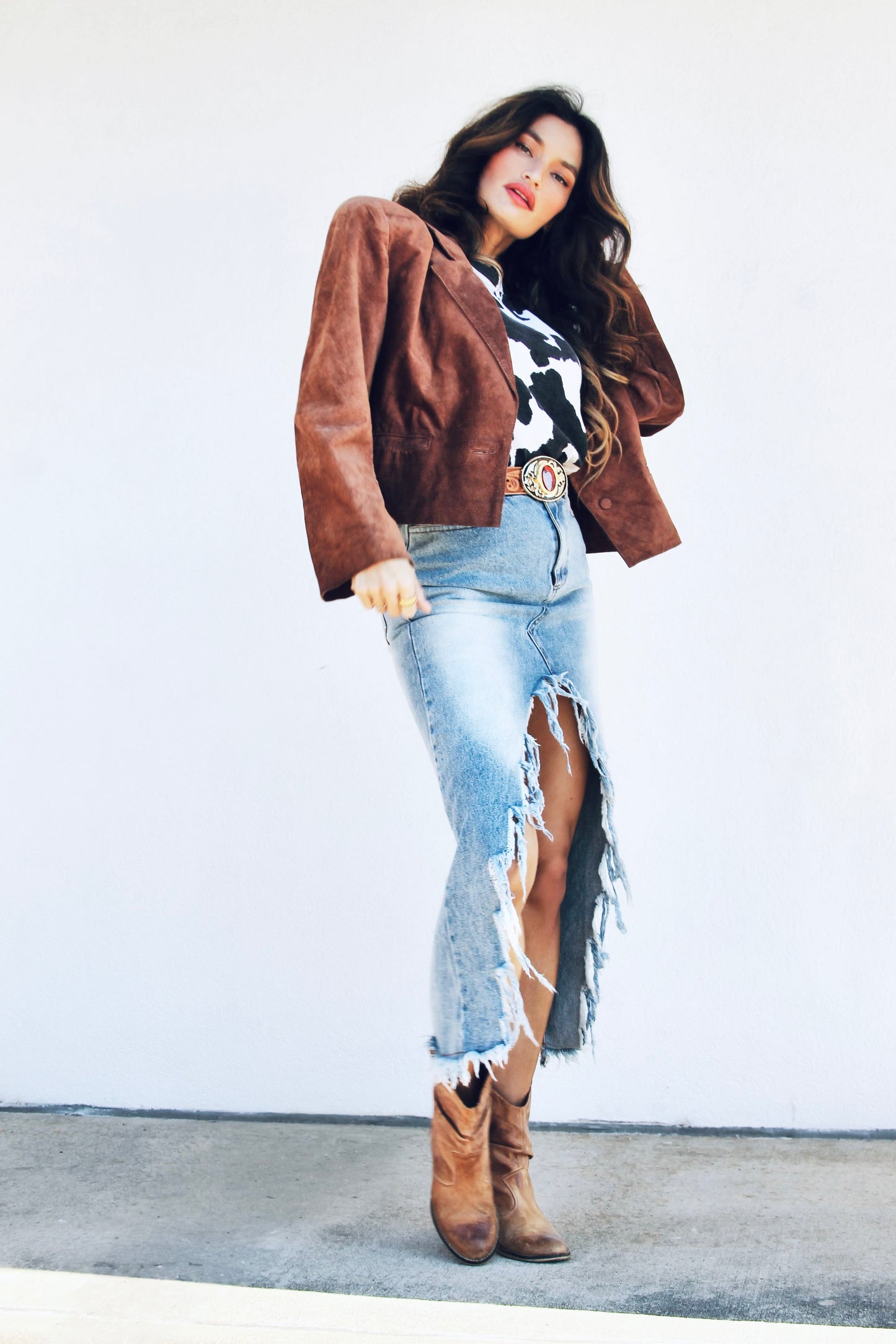 CAFE COWGIRL suede jacket *TRUE VINTAG + 100% GENUINE LEATHER >> chestnut