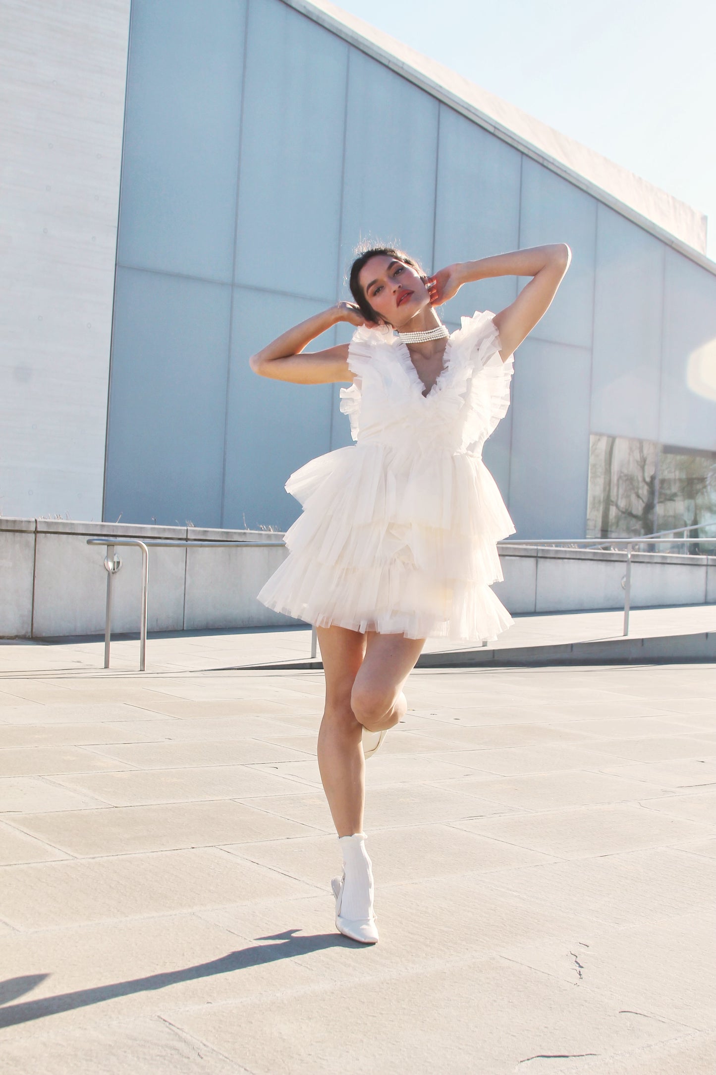 ACT 1 tiered ruffle + tulle dramatic balletcore mini dress, small *STEVE MADDEN*