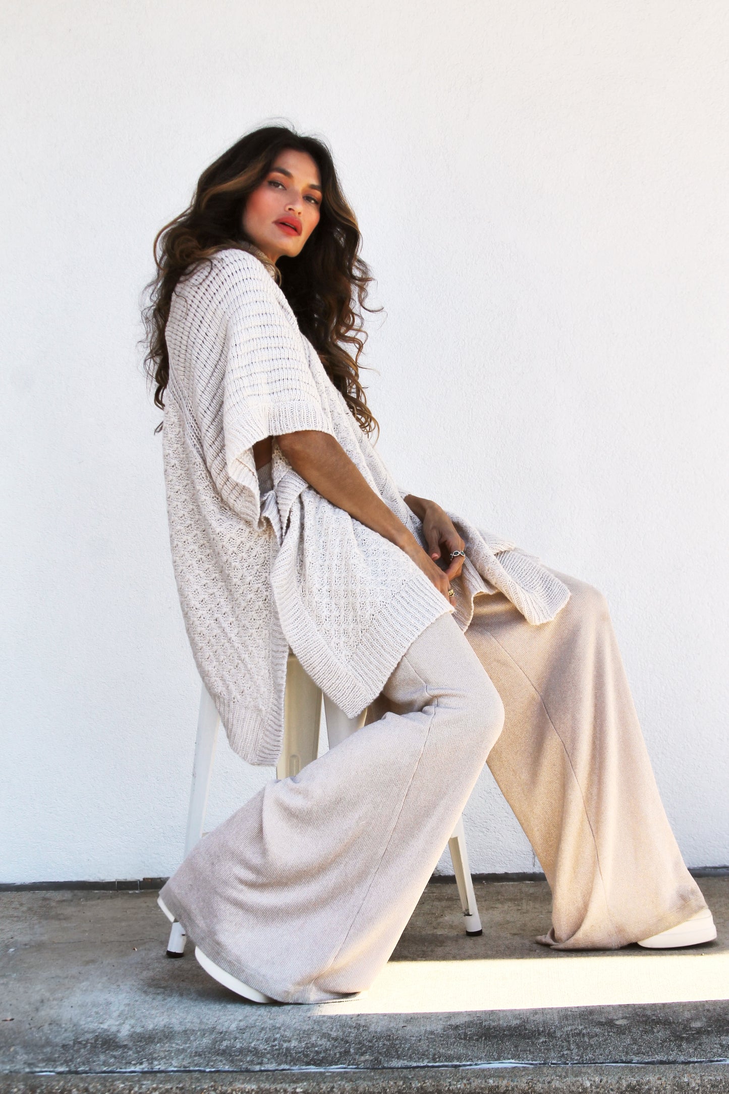 THE OVERSTATEMENT tunic sweater, large >> cream + flecks of golden