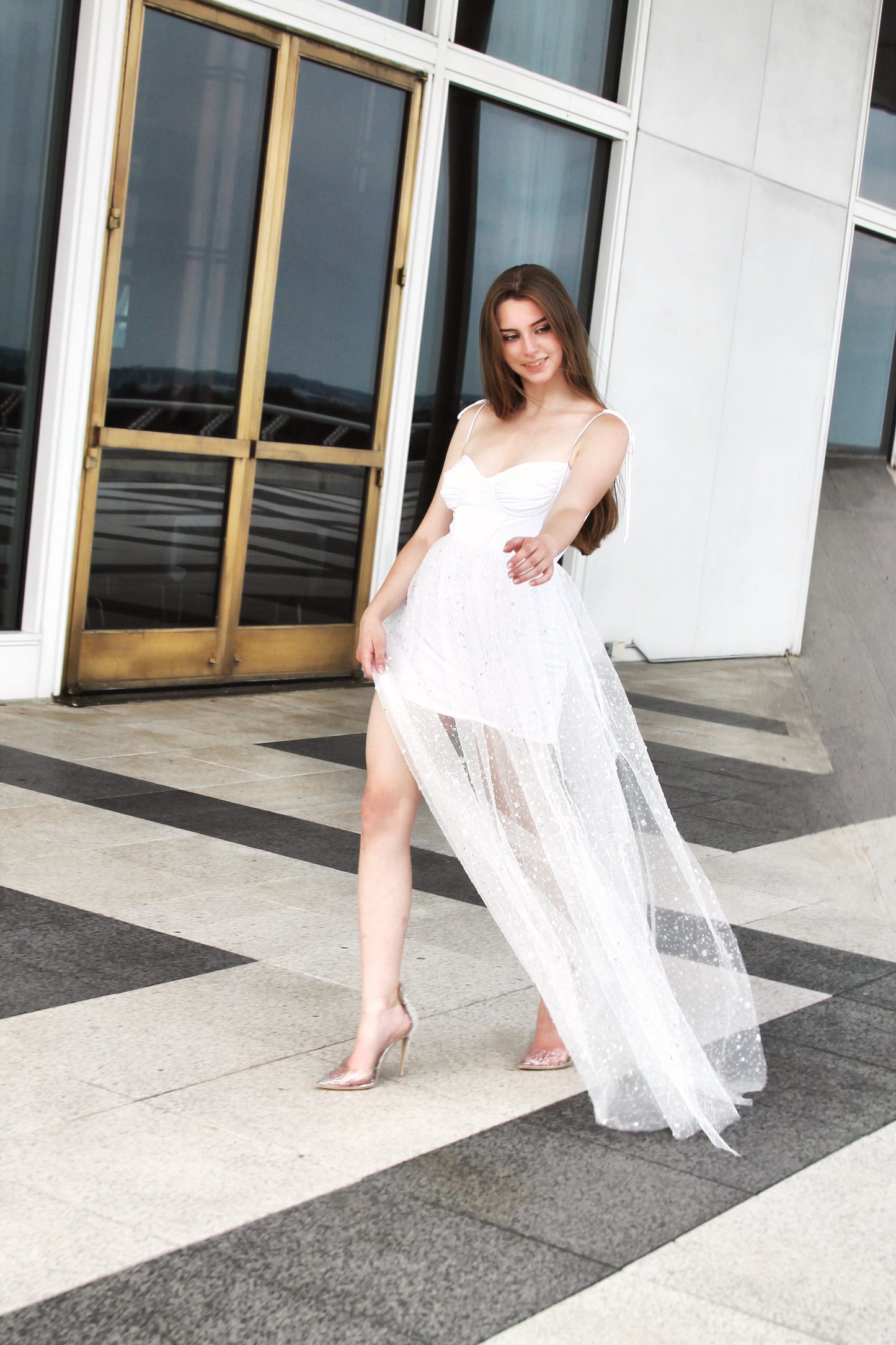 CITY GLOW sparkly + sequined maxi dress,medium >> ethereal white