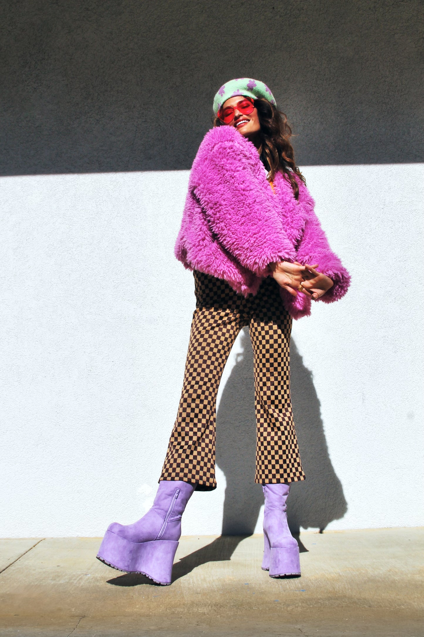 BERRY NAUGHTY OR NICE oversized + cropped shag jacket, medium *FREE PEOPLE* >> wild berry