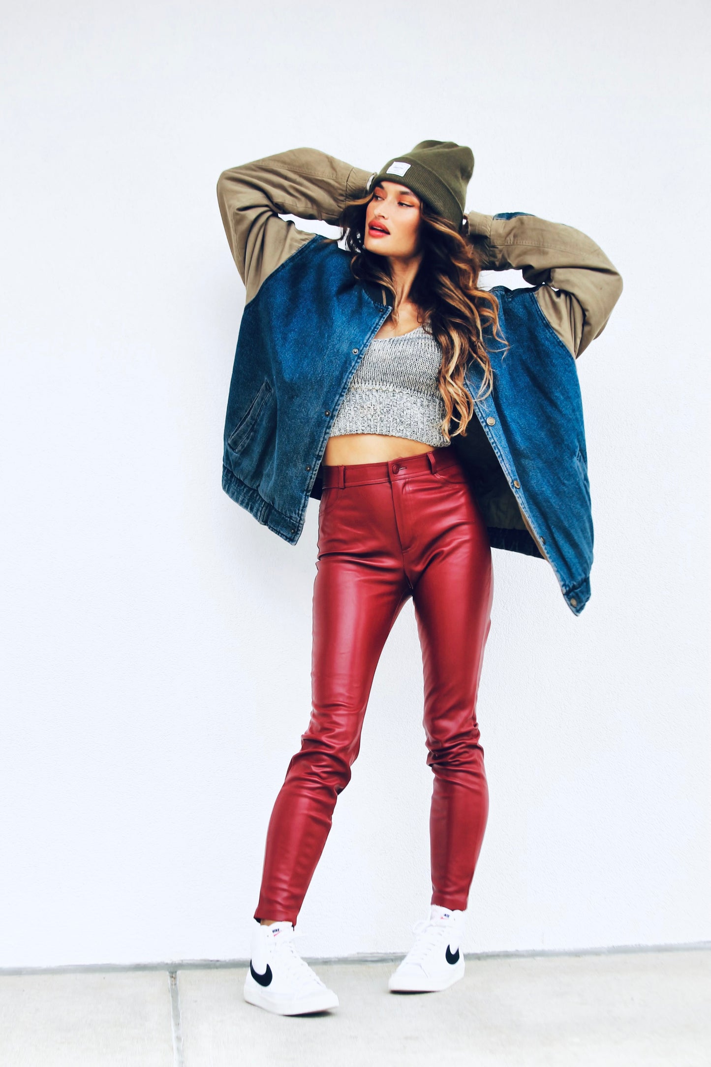 IN IT TO WIN IT stadium bomber + denim jacket, large (fits like a 2XL) *VINTAGE* >> dark wash + olive