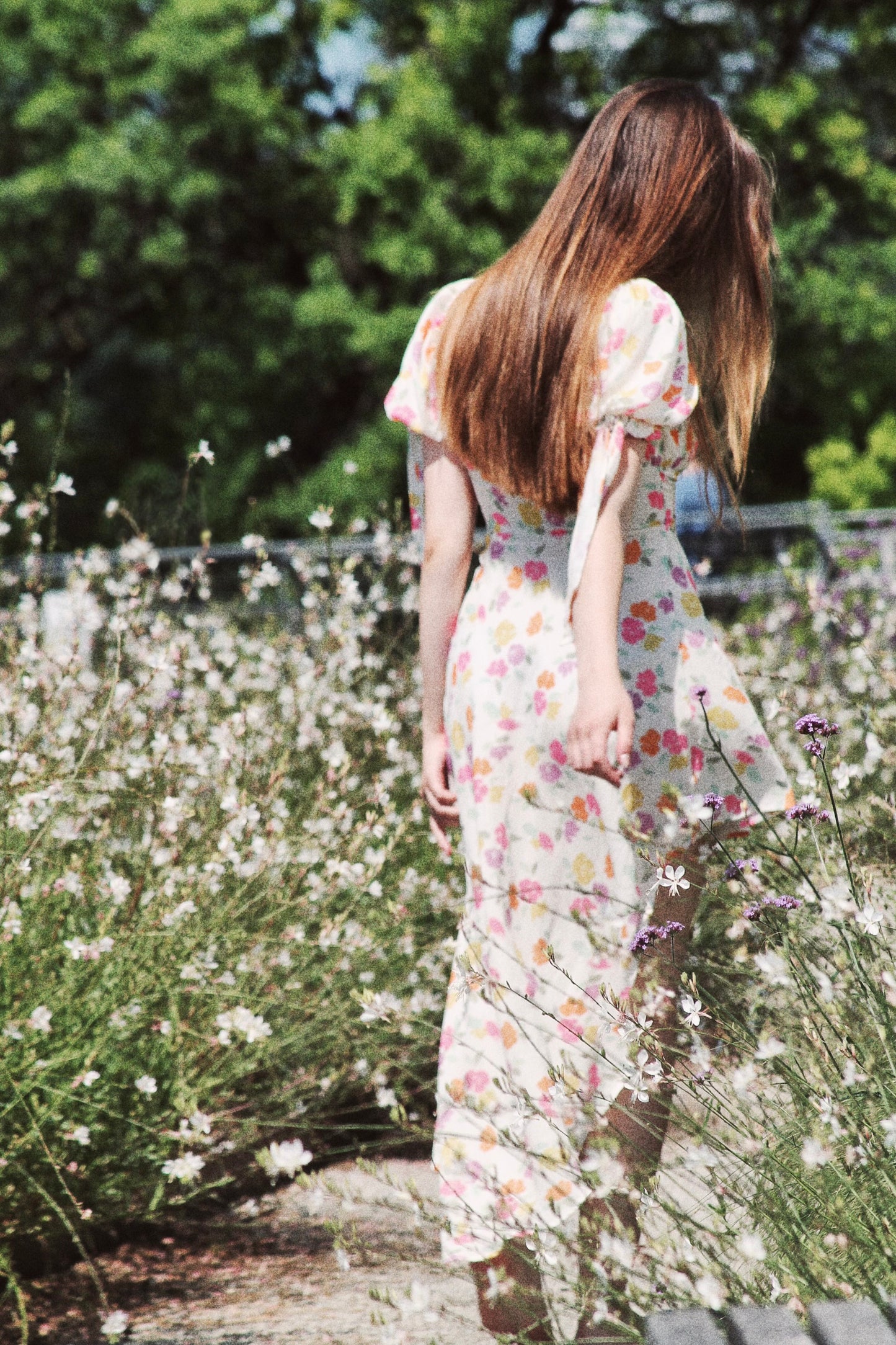 FORGET ME NOT asymmetrical + high-low floral dress, small >> white w/ floral print