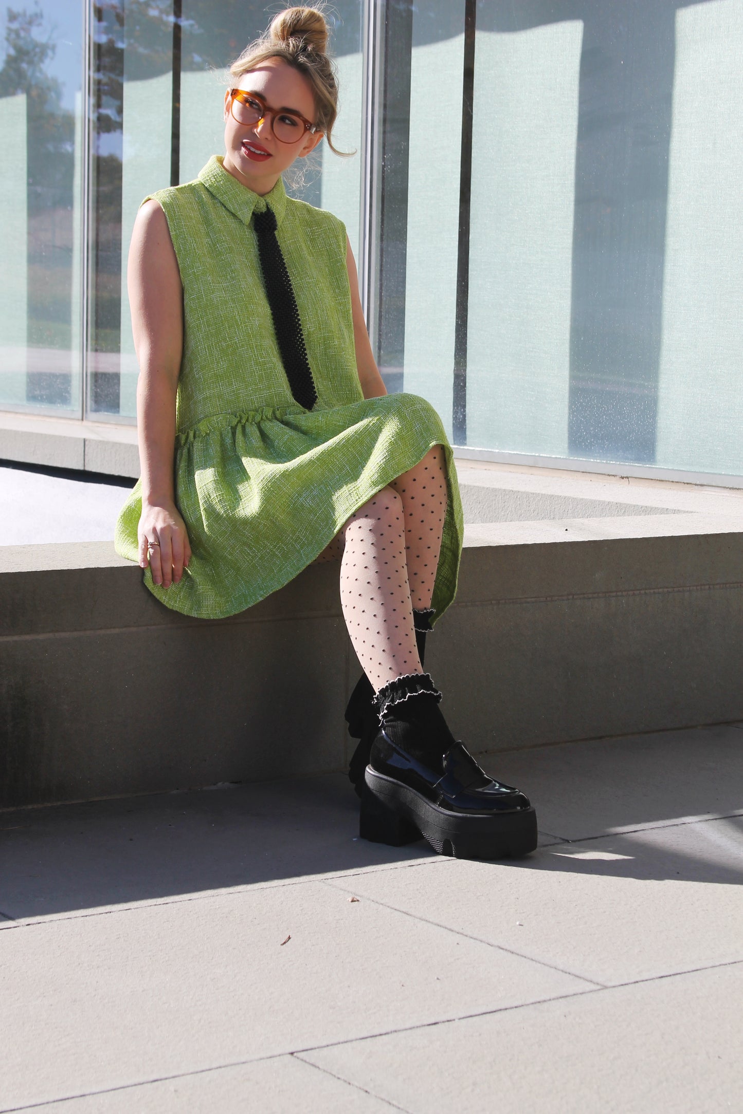 NEED FOR TWEED collard + tweed oversized shirtdress, oversized small  >> chartreuse