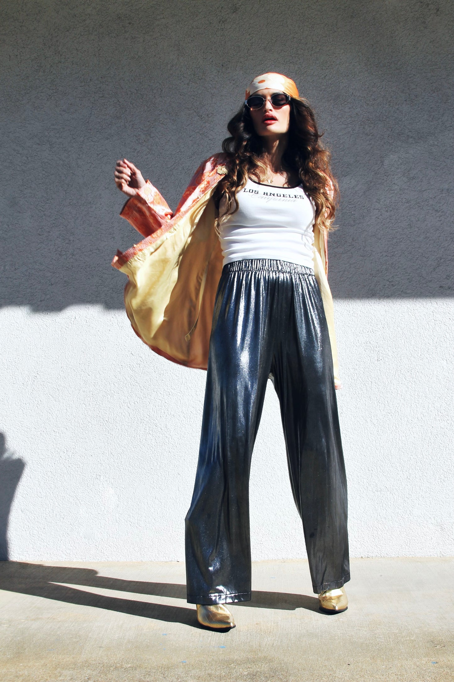 SILVER SIREN wide leg pants, size small, American Apparel >> graphite