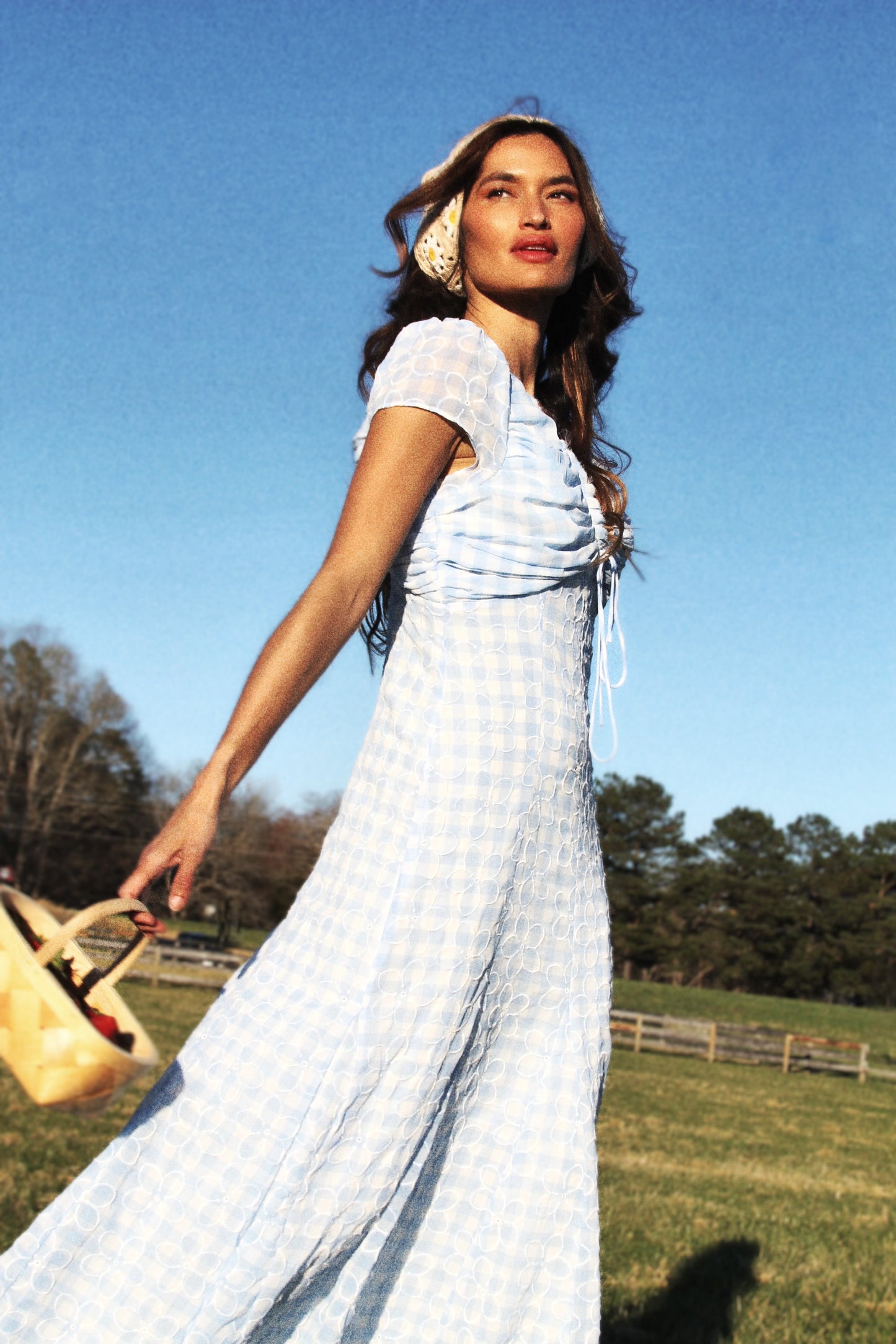 DAISY DO gingham maxi, size 6 *ASOS* daisies over baby blue + white gingham