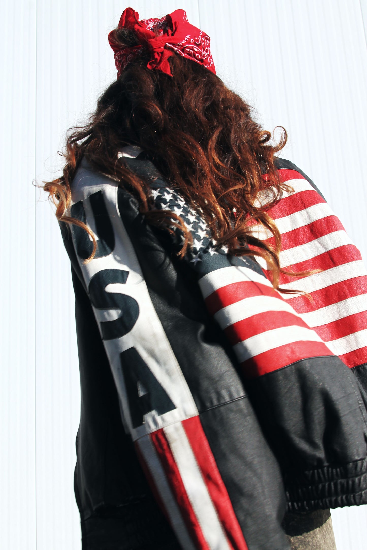 AMERICAN LIT leather American flag bomber jacket, large *VINTAGE + GENUINE LEATHER + ONE OF A KIND + FF EXCLUSIVE