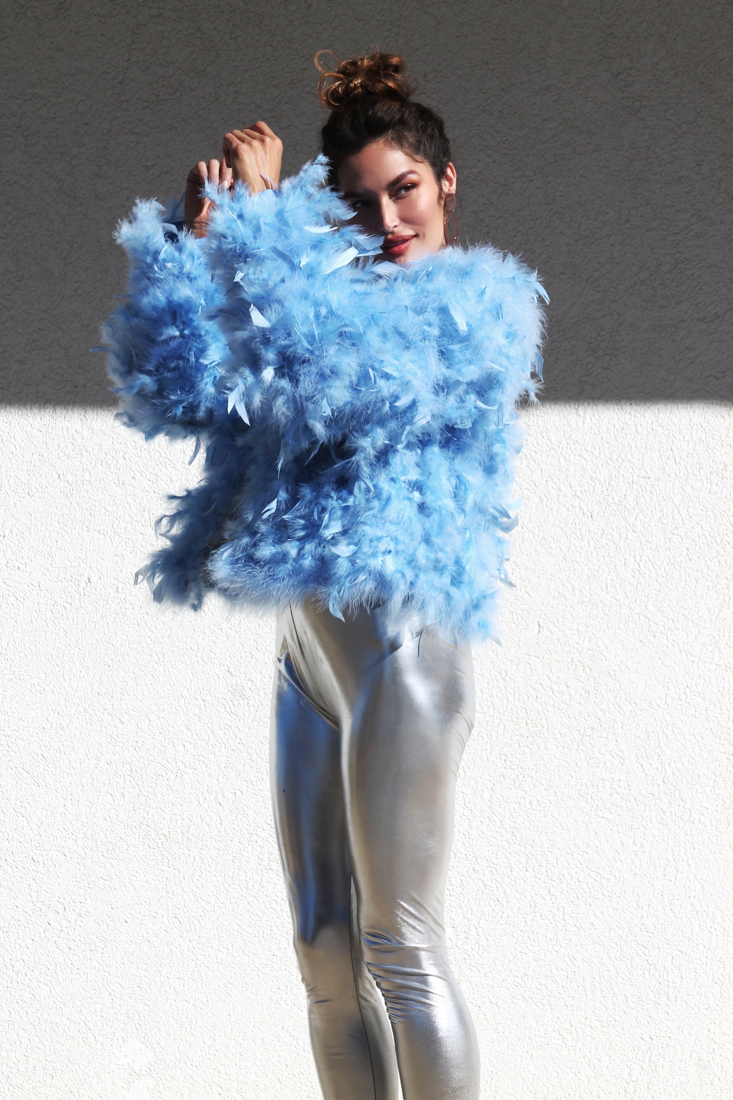 11:11 powder-blue feather coat, medium *GENUINE FEATHERS*