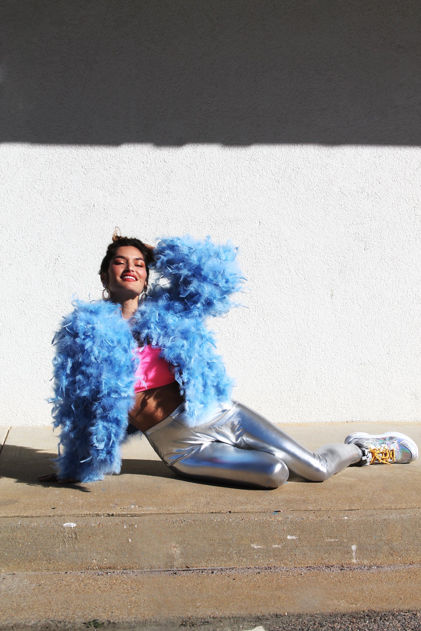 11:11 powder-blue feather coat, medium *GENUINE FEATHERS*