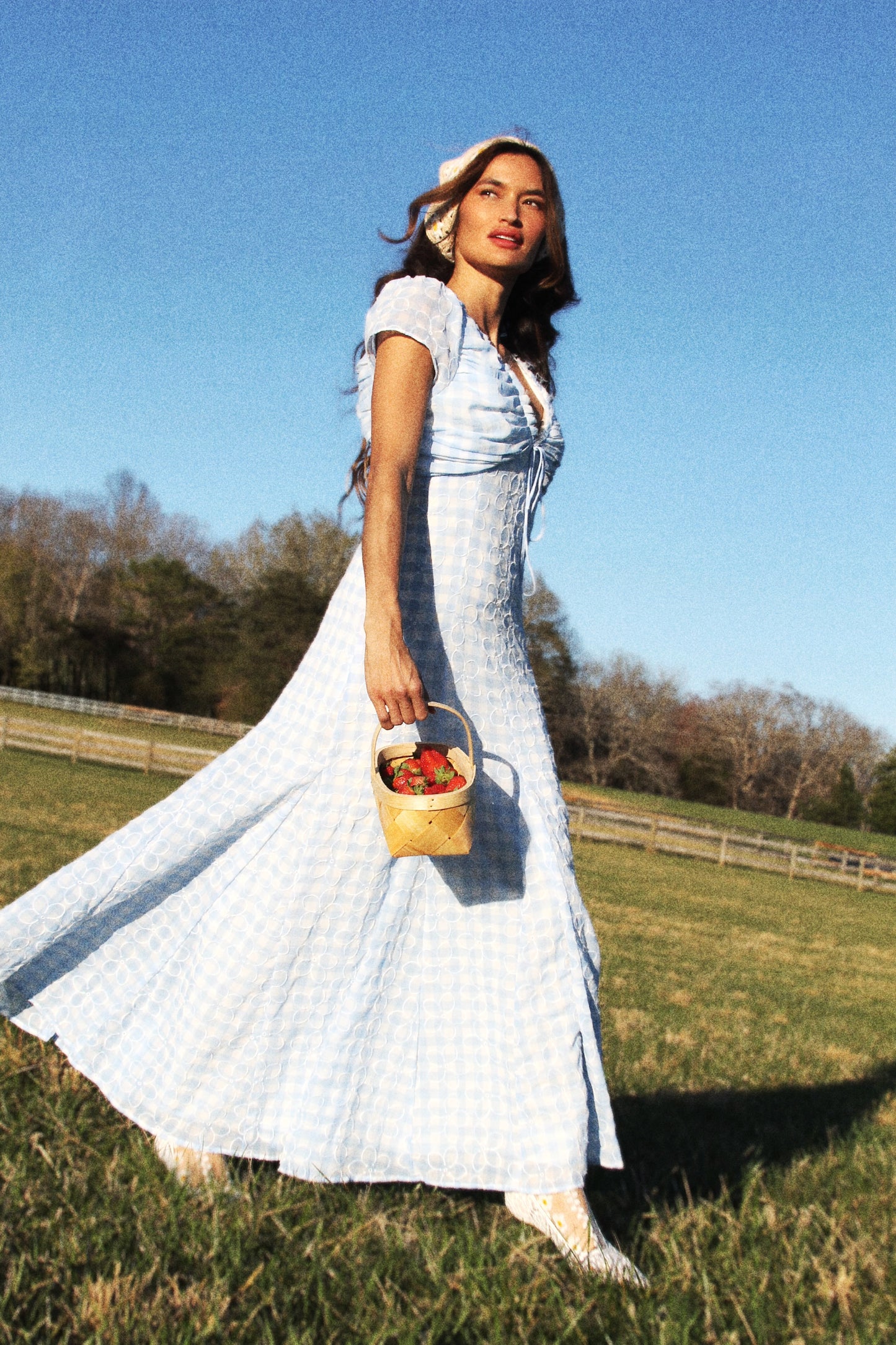 DAISY DO gingham maxi, size 6 *ASOS* daisies over baby blue + white gingham
