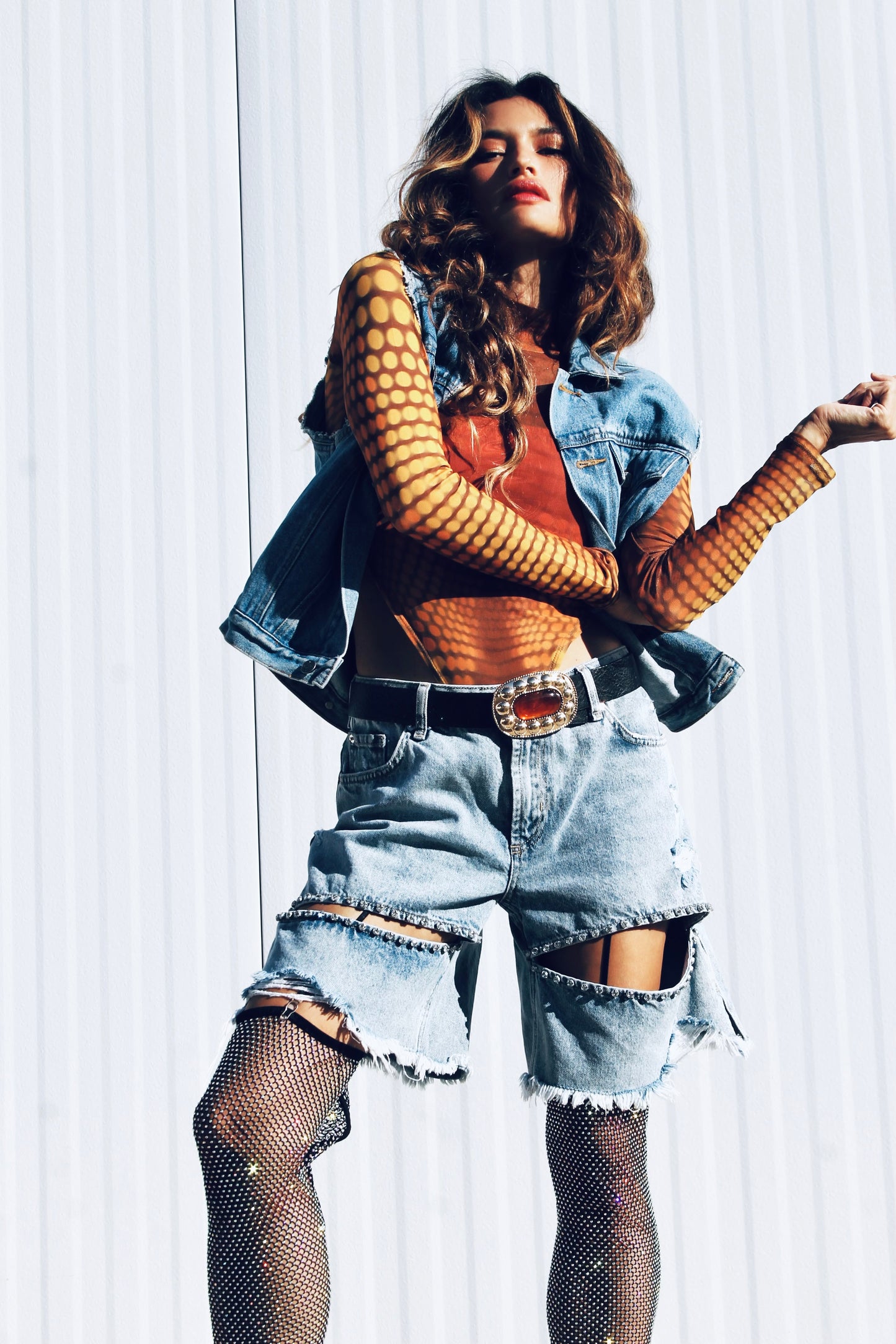 EMPOWER hand painted denim vest, large *FOXY FABLE ORIGINAL + FOXY FAVE + VINTAGE >> medium wash