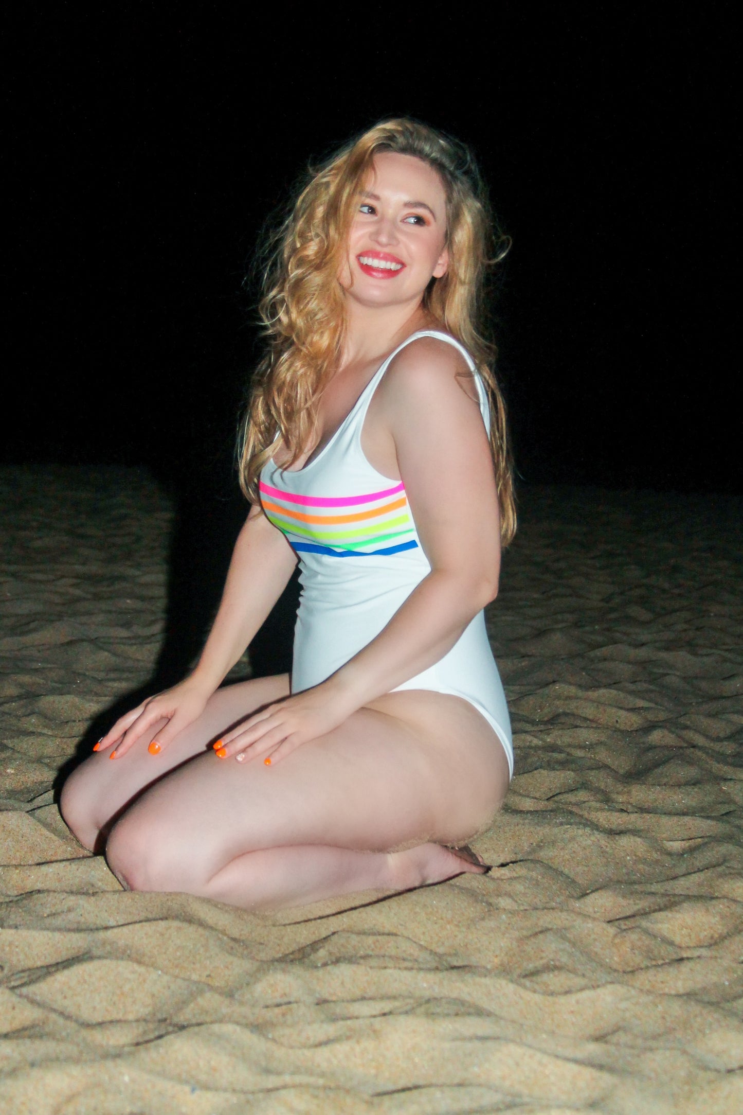 LUSH retro white one piece swimsuit, large