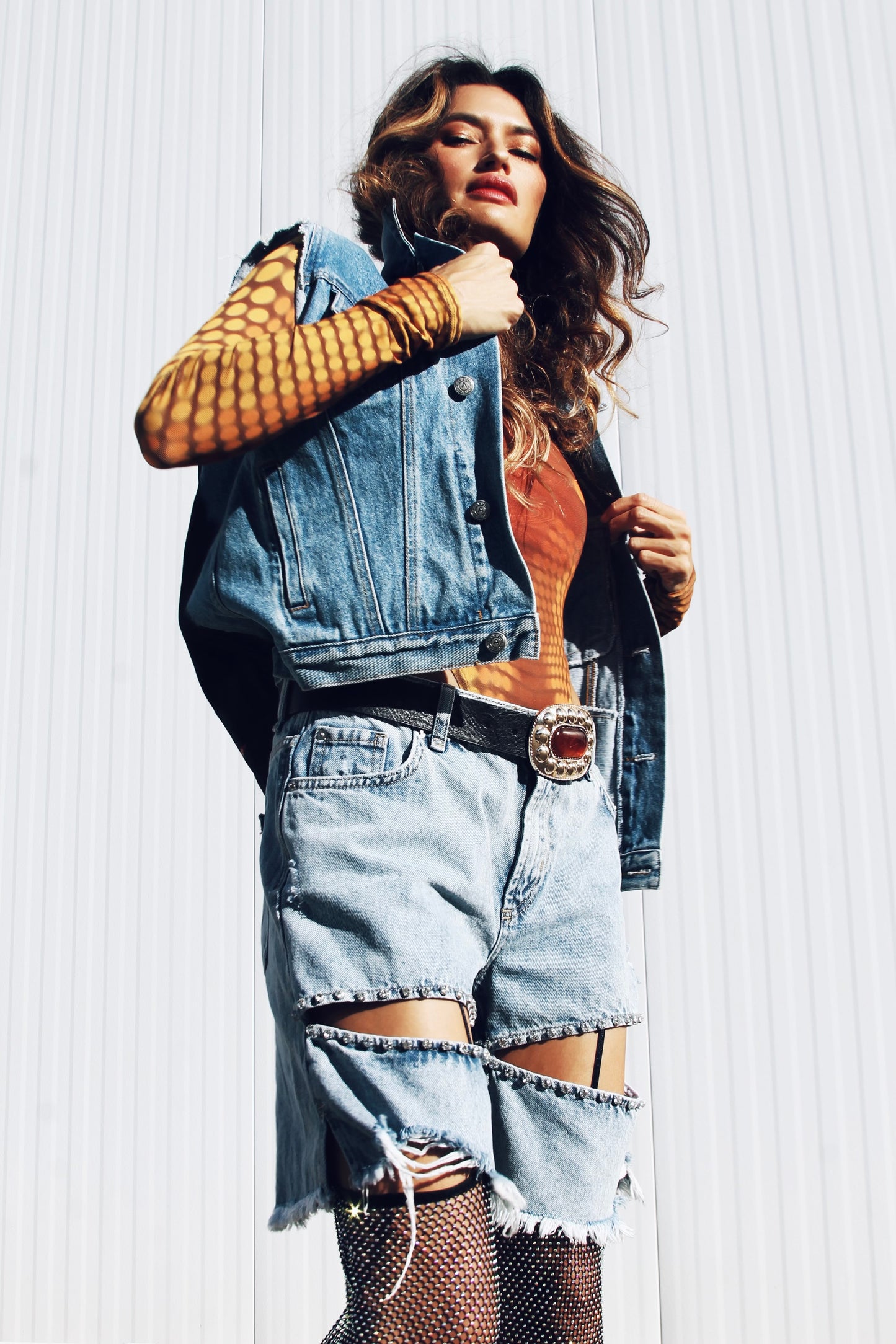 EMPOWER hand painted denim vest, large *FOXY FABLE ORIGINAL + FOXY FAVE + VINTAGE >> medium wash