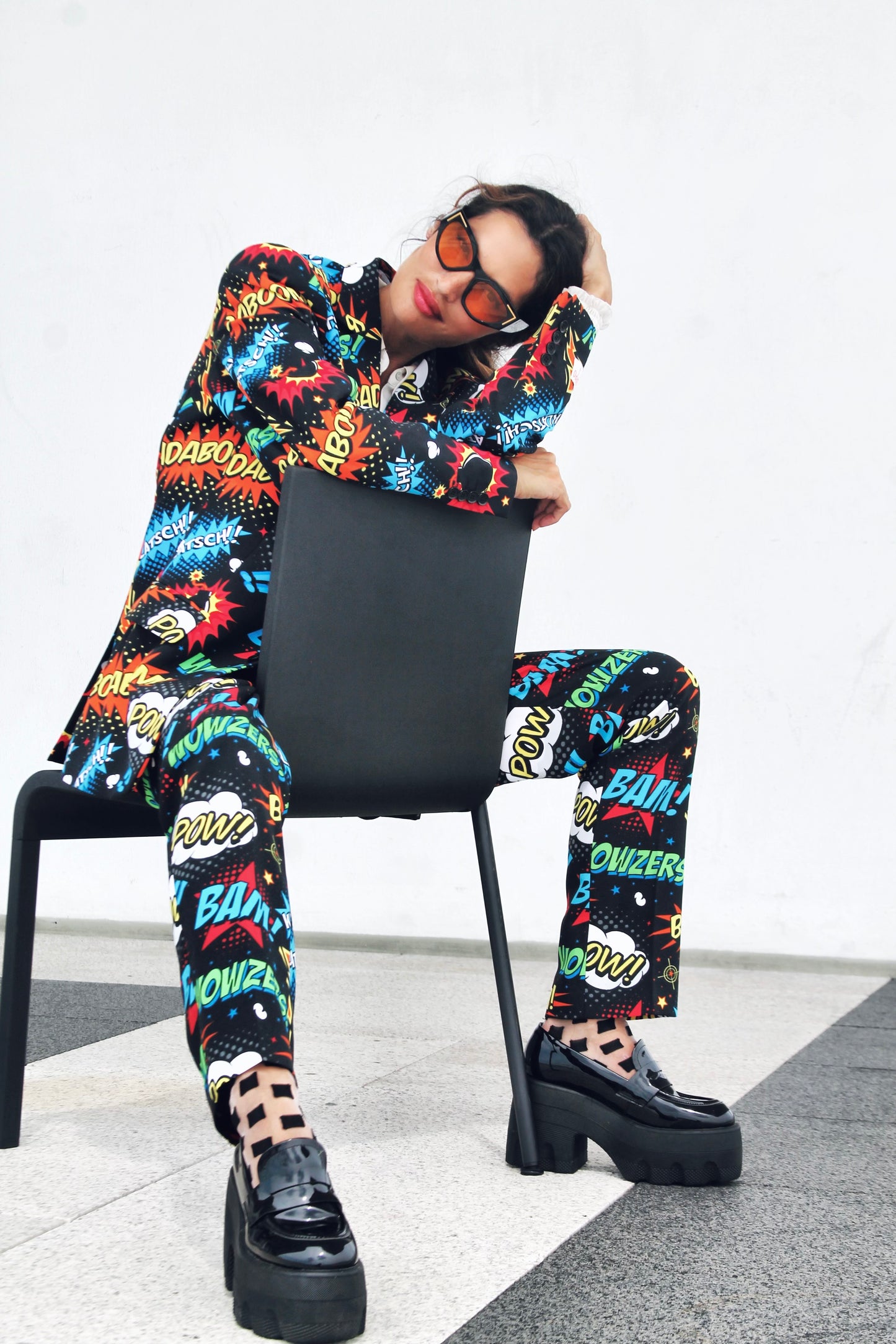 BADABING BADABOOM pop art + comic book inspired slacks, size 38 *PART OF A SET * Opposuits >> multicolored on black