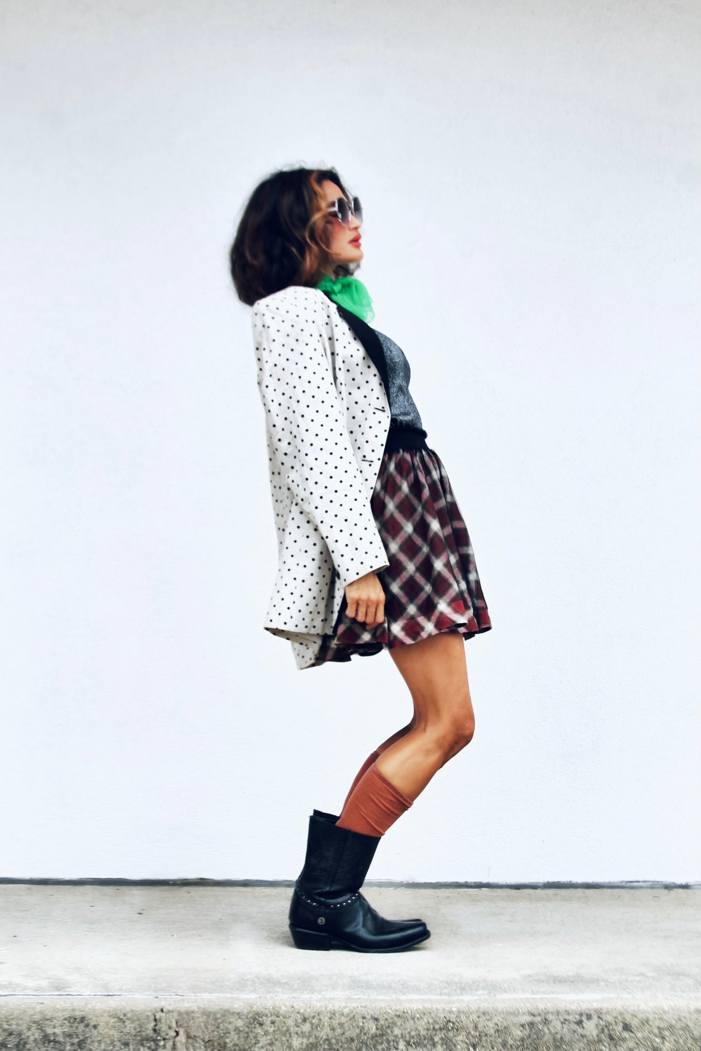 ON THE DOT polka dot blazer, size 14 *VINTAGE* >> beige w/ black dots