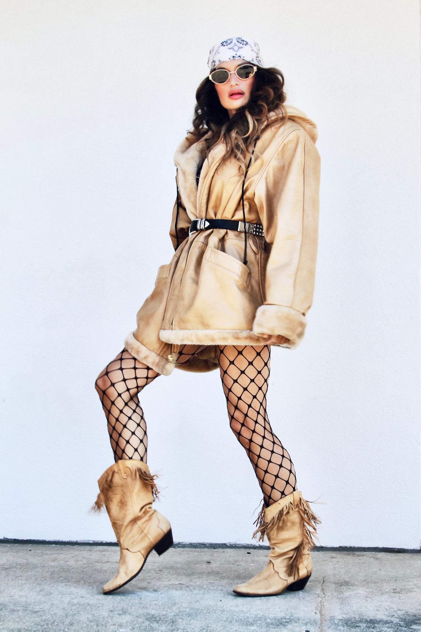 HONEY HUSTLER oversized + hooded leather jacket, 3XL *VINTAGE + 100% GENUINE LEATHER* >> tan