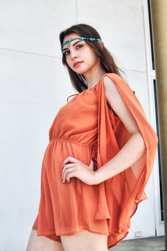 PUMPKIN SPICE airy chiffon romper, medium >> burnt orange