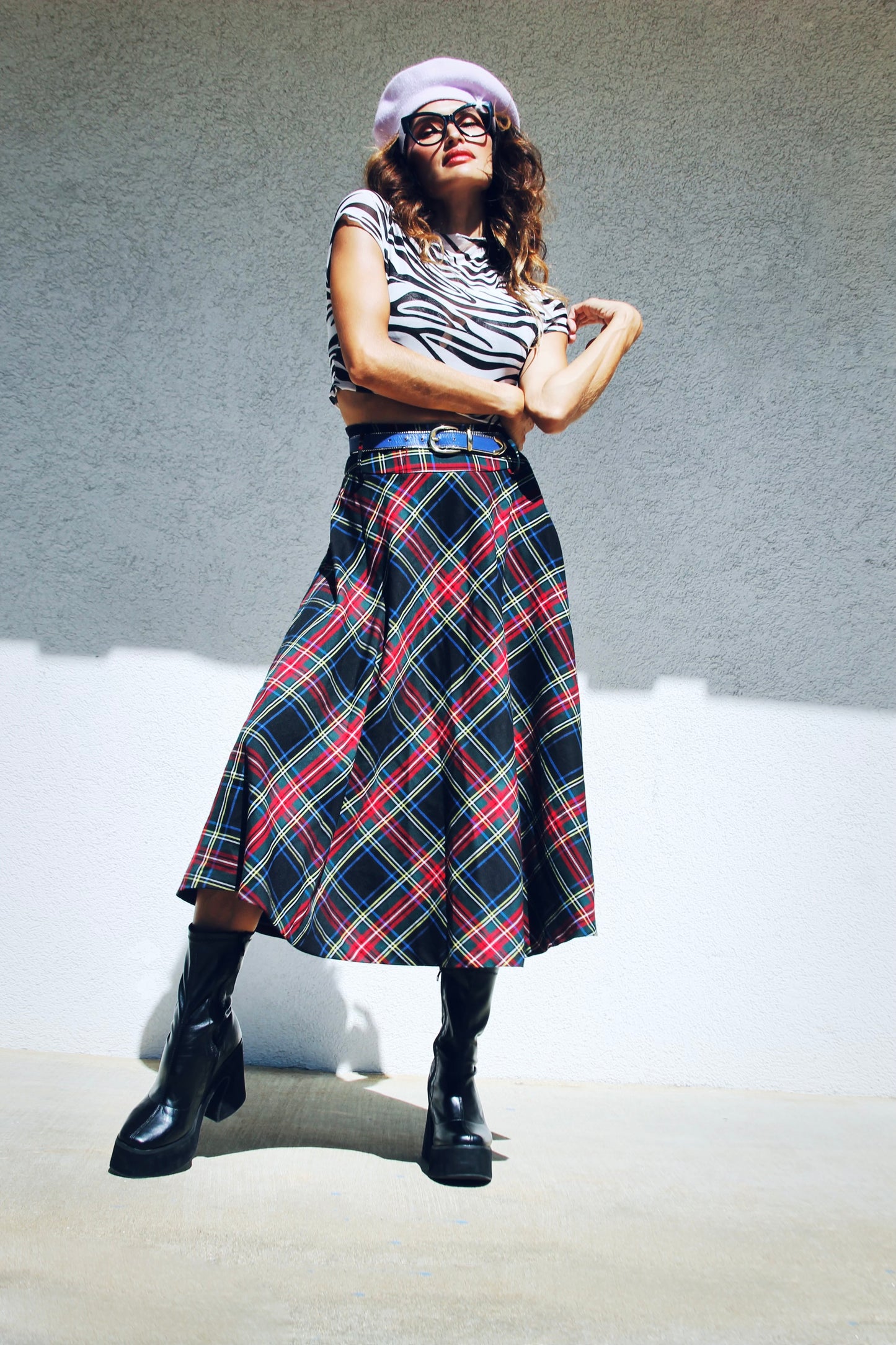 FULL GLAMBITION plaid a-line + midi skirt, small >> plaid