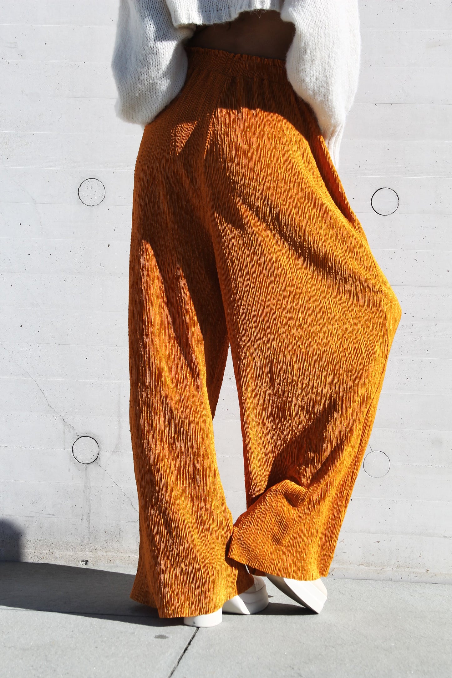 INNER LIGHT wide leg + high waist pants, large >>amber glow