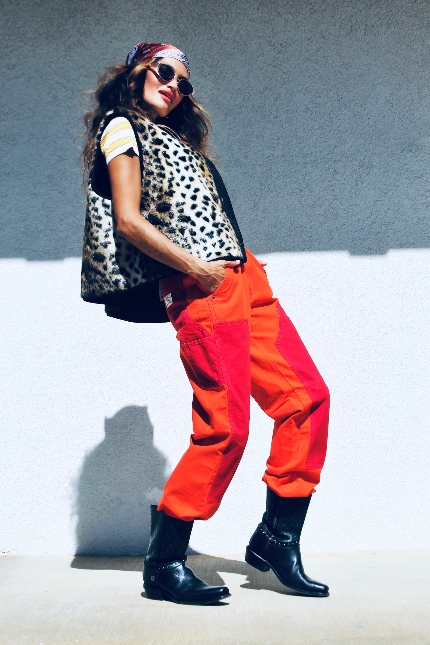 FERAL FELINE faux fur leopard vest, large *FOXY FAVE + ASOS*