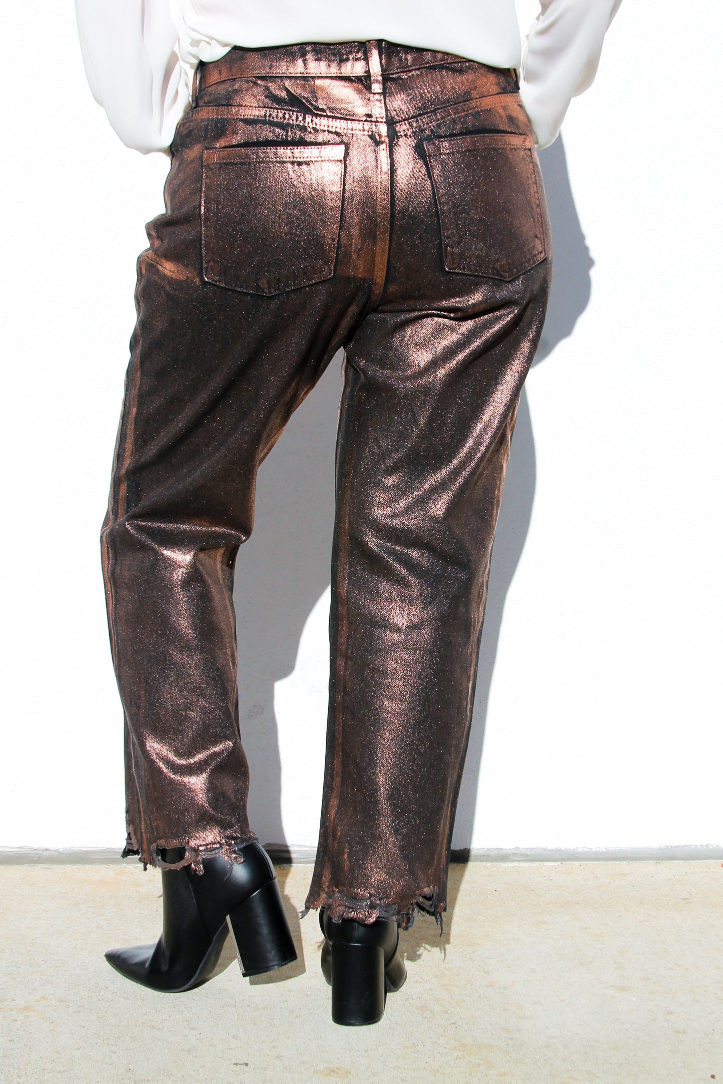 SAGITTARIUS SZN 2.0 raw hem denim dipped in bronze, size 32 *FREE PEOPLE*