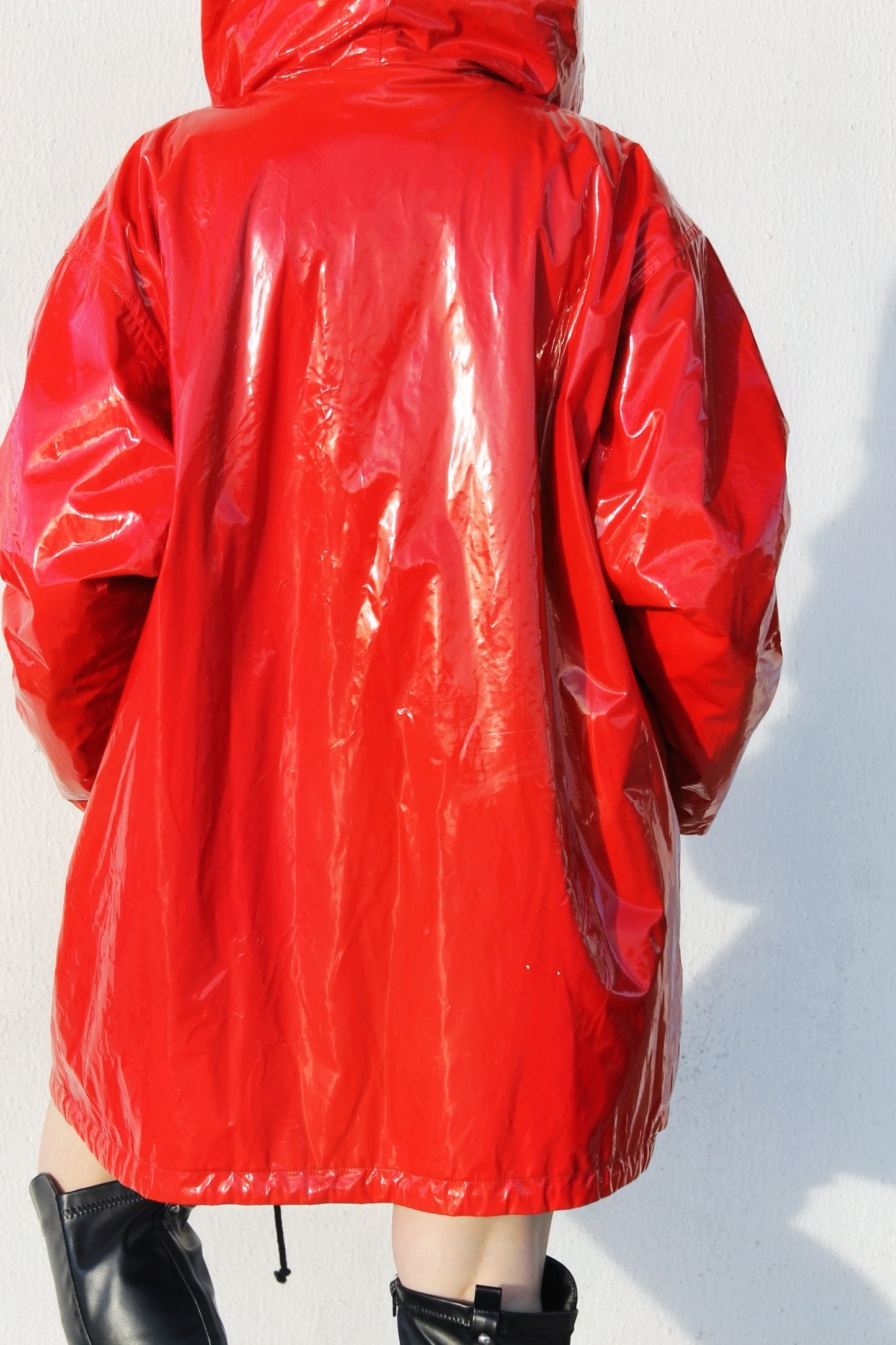 LITTLE RED FOXYHOOD patent wippette rain coat, XL TRUE VINTAGE* Atlantic Beach>> red