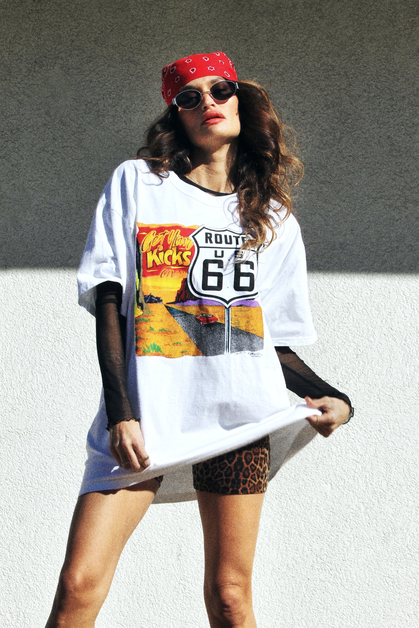 ROUTE 66 oversized graphic-t, XL *VINTAGE* >> white