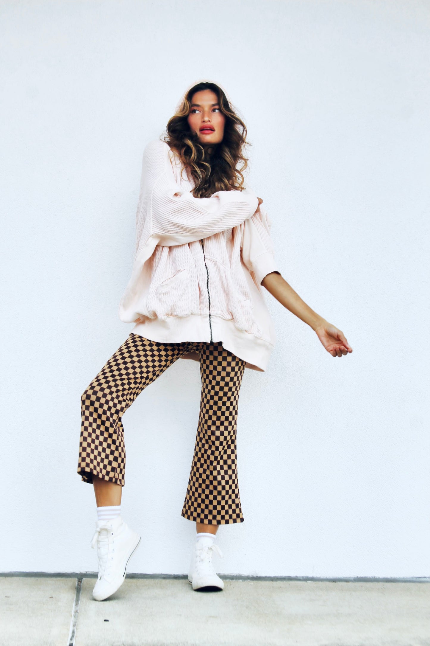 HEART MAKER waffle knit + oversized hoodie, large *FREE PEOPLE*  >> bubble gum pink