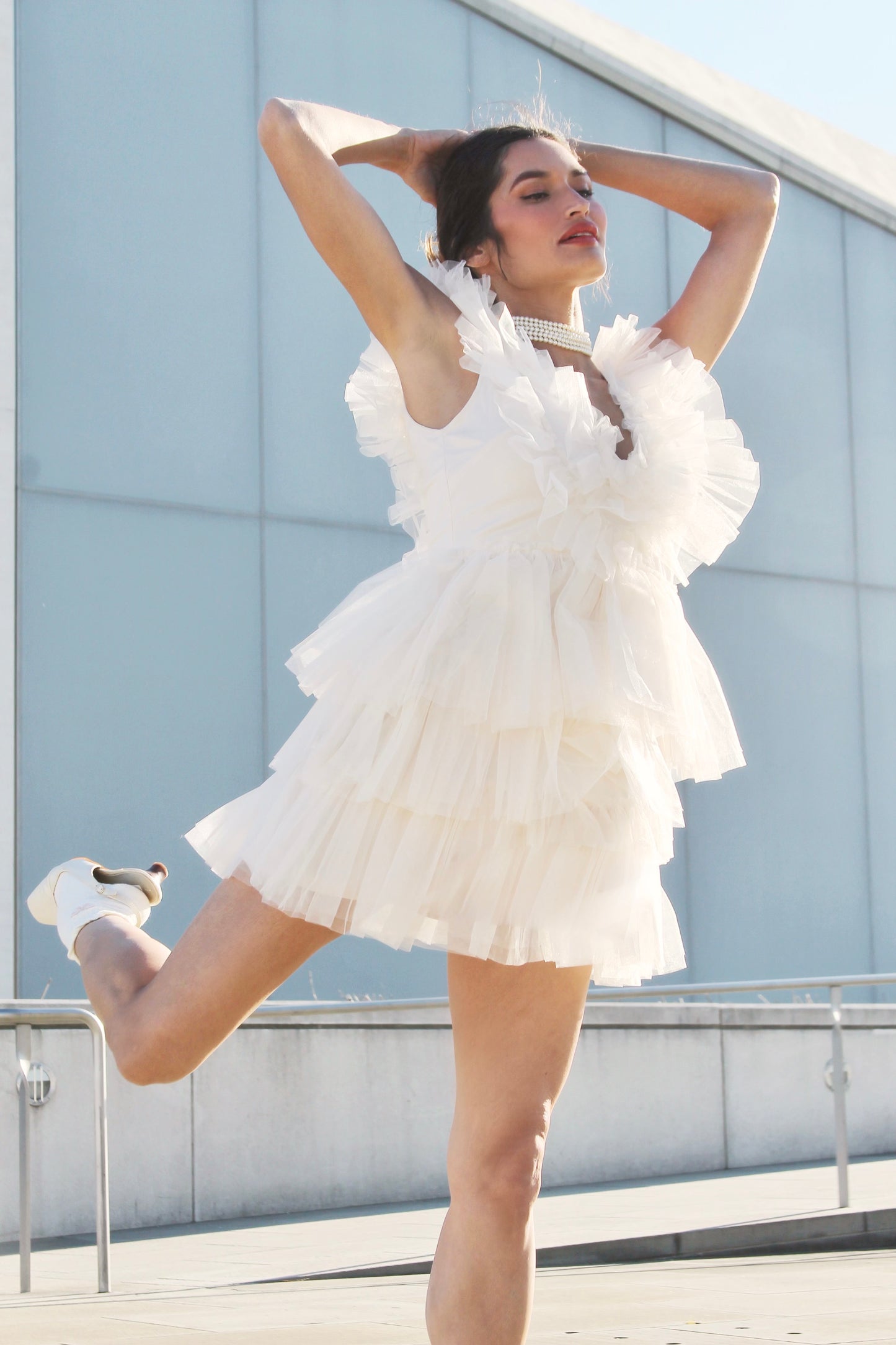 ACT 1 tiered ruffle + tulle dramatic balletcore mini dress, small *STEVE MADDEN*