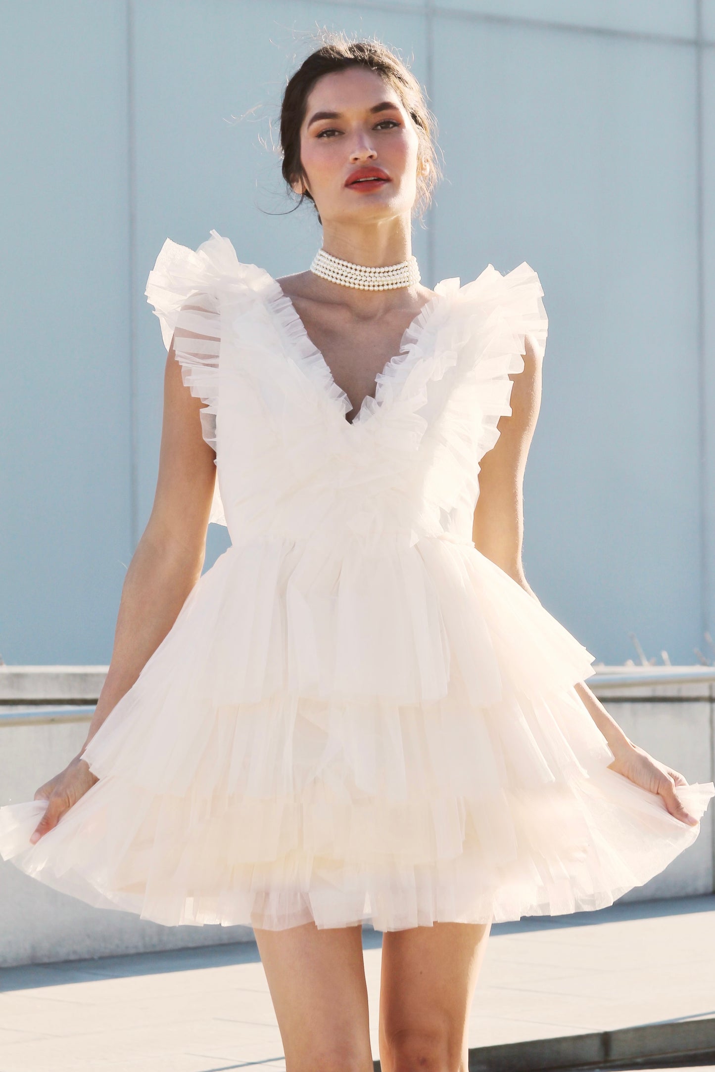 ACT 1 tiered ruffle + tulle dramatic balletcore mini dress, small *STEVE MADDEN*