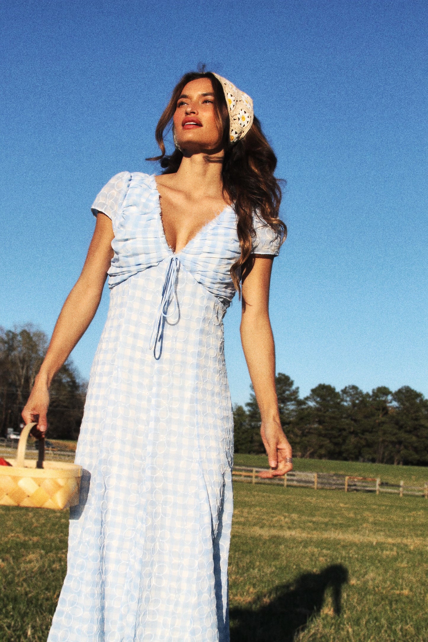 DAISY DO gingham maxi, size 6 *ASOS* daisies over baby blue + white gingham