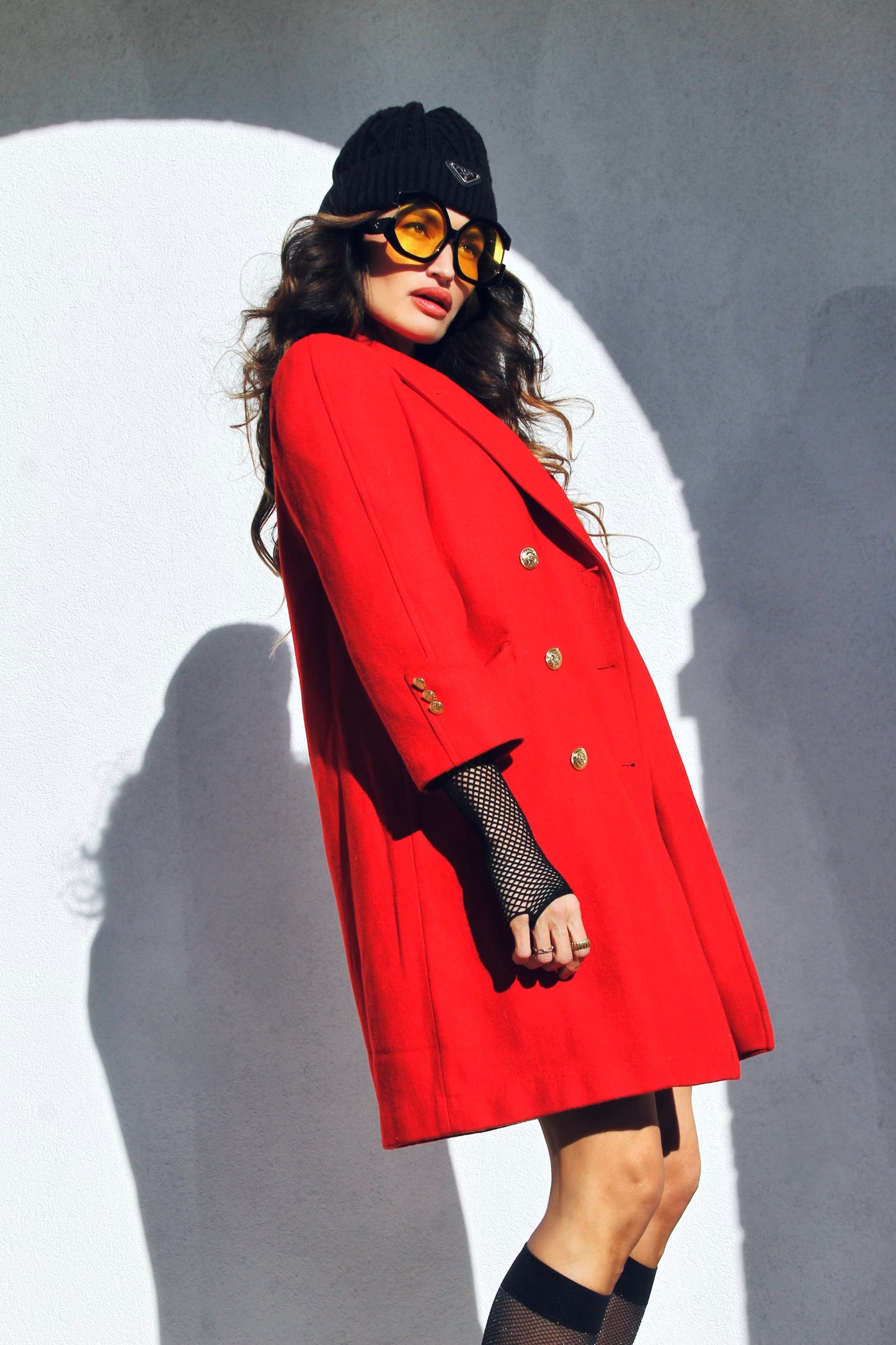 SCARLET STARLET double breasted peacoat, size 10 *TRUE VINTAGE* >> candy apple red
