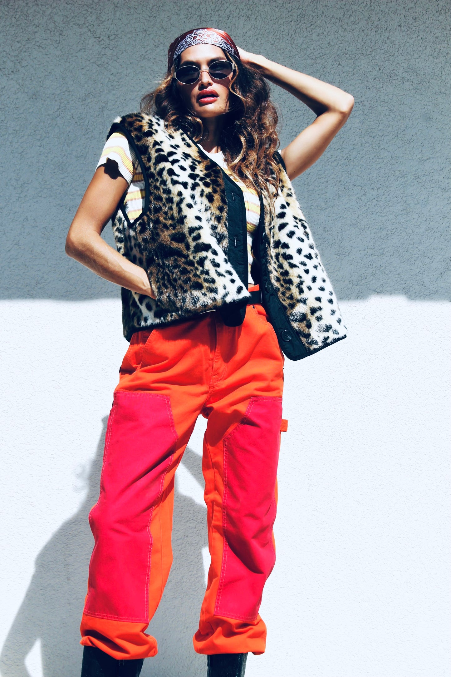 FERAL FELINE faux fur leopard vest, large *FOXY FAVE + ASOS*