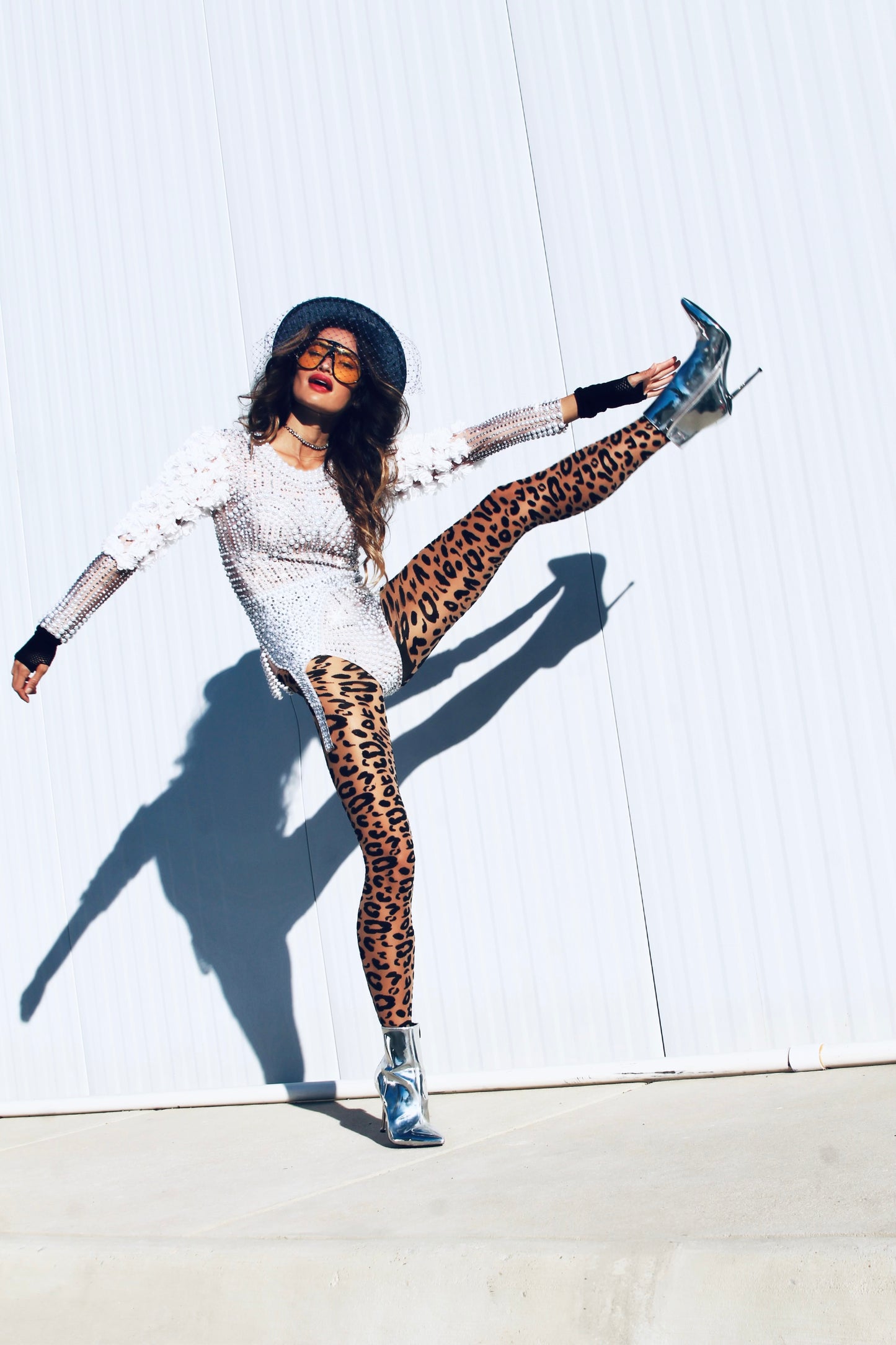 BELIEVER rhinestone + pearl body suit *FOXY FAVE* small >> nude