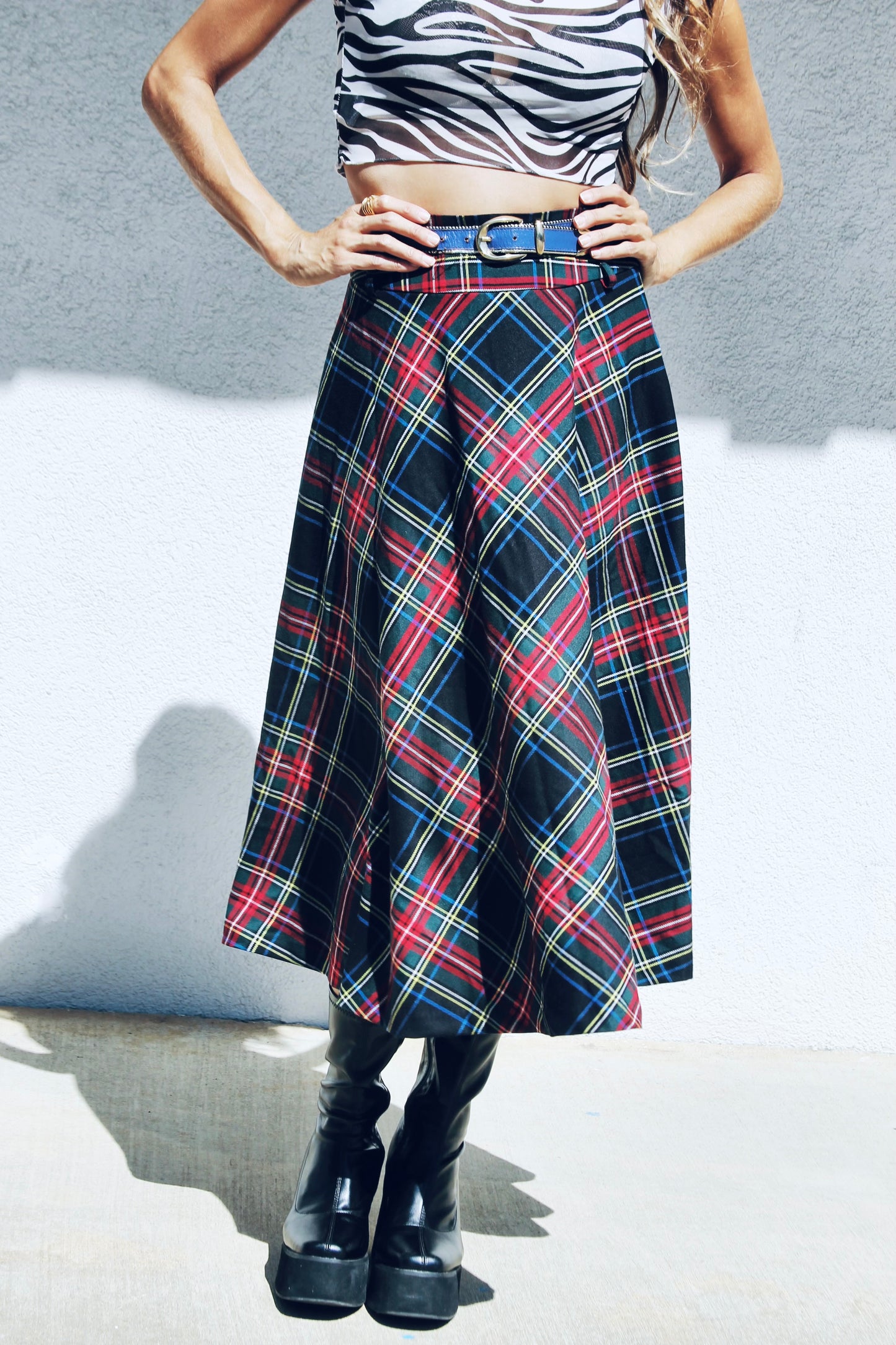 FULL GLAMBITION plaid a-line + midi skirt, small >> plaid