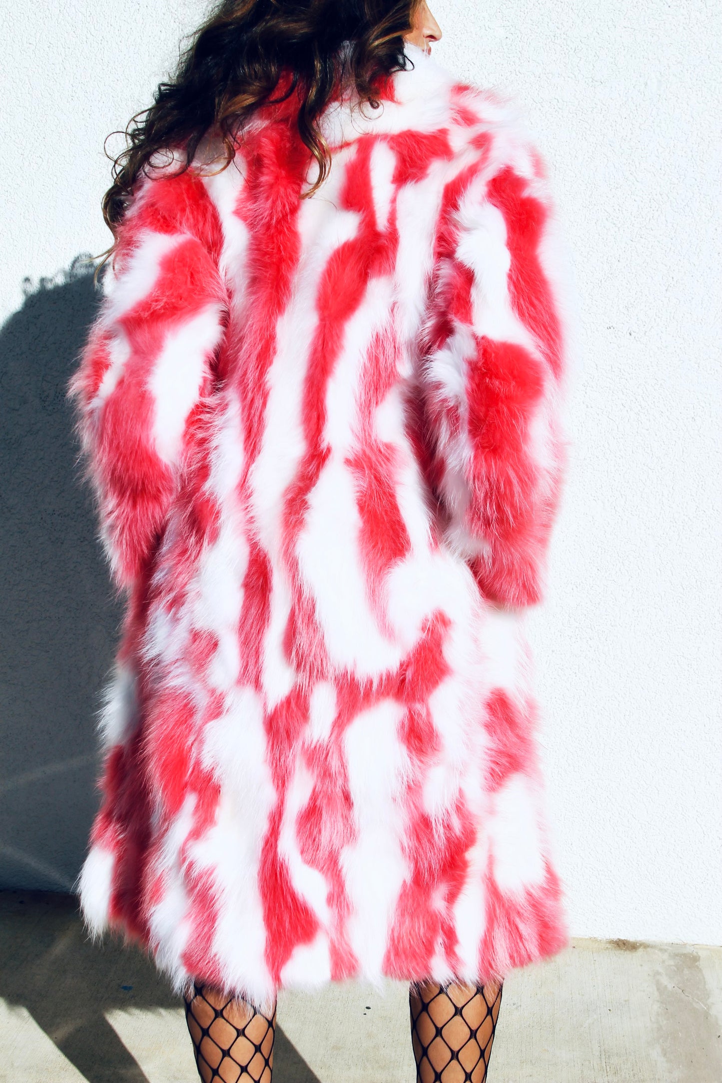 SHOW PONY psychedelic fur coat *100% GENUINE FUR + VINTAGE* truly one of a kind >> pink & white