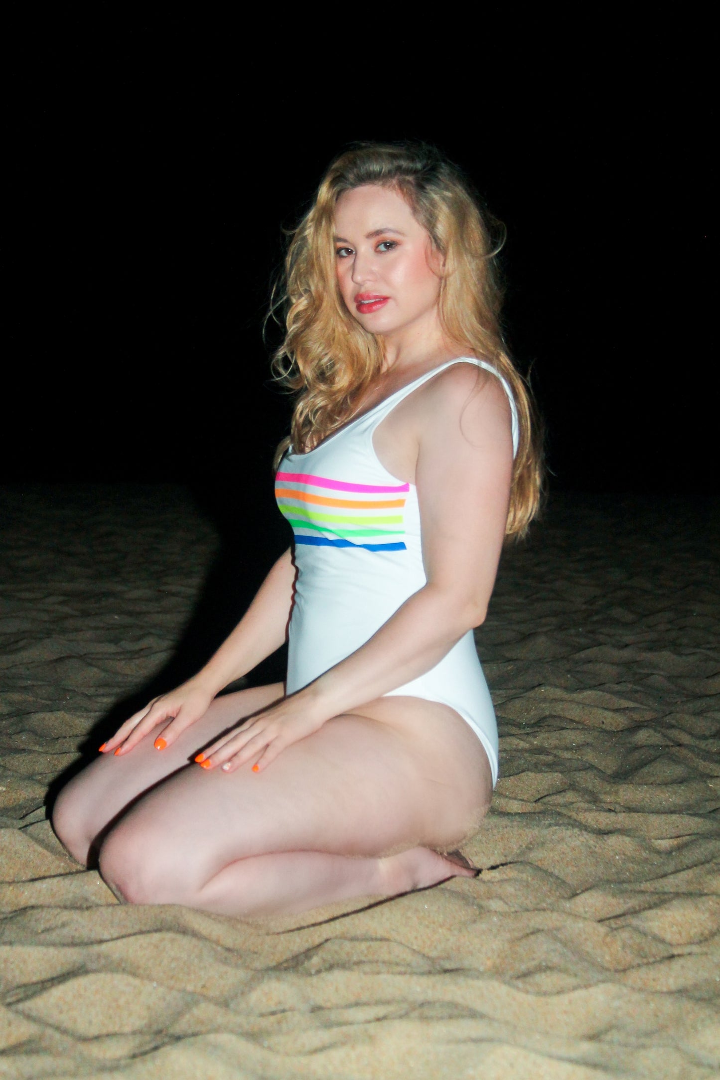 LUSH retro white one piece swimsuit, large