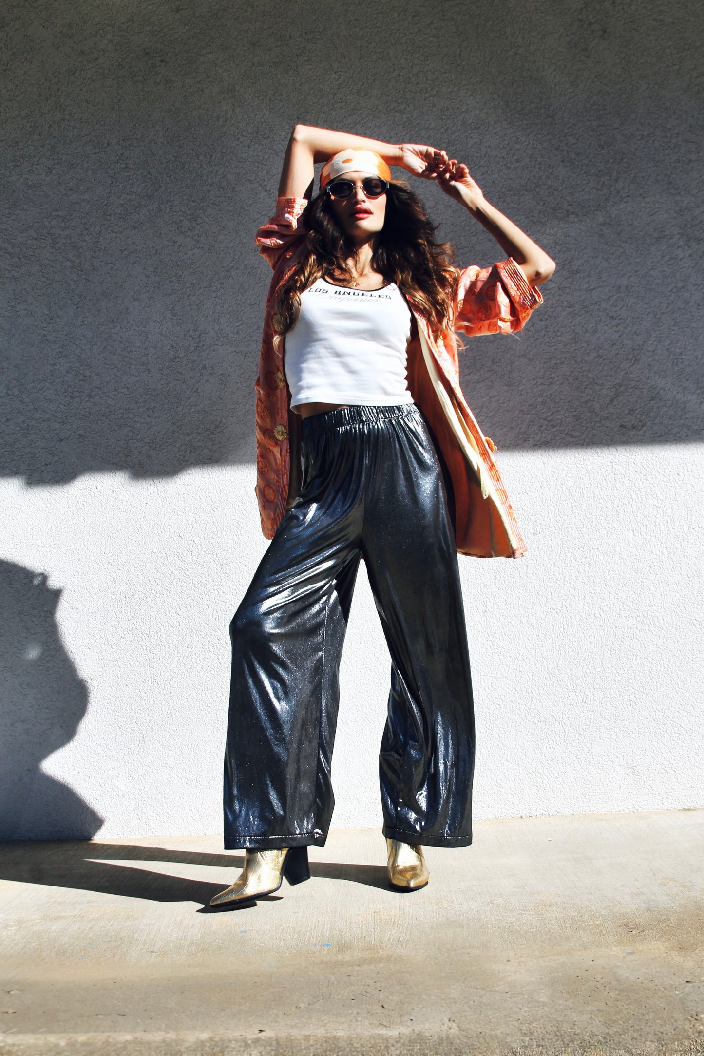 SILVER SIREN wide leg pants, size small, American Apparel >> graphite