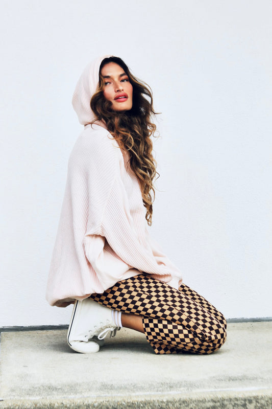 HEART MAKER waffle knit + oversized hoodie, large *FREE PEOPLE* >> bubble gum pink