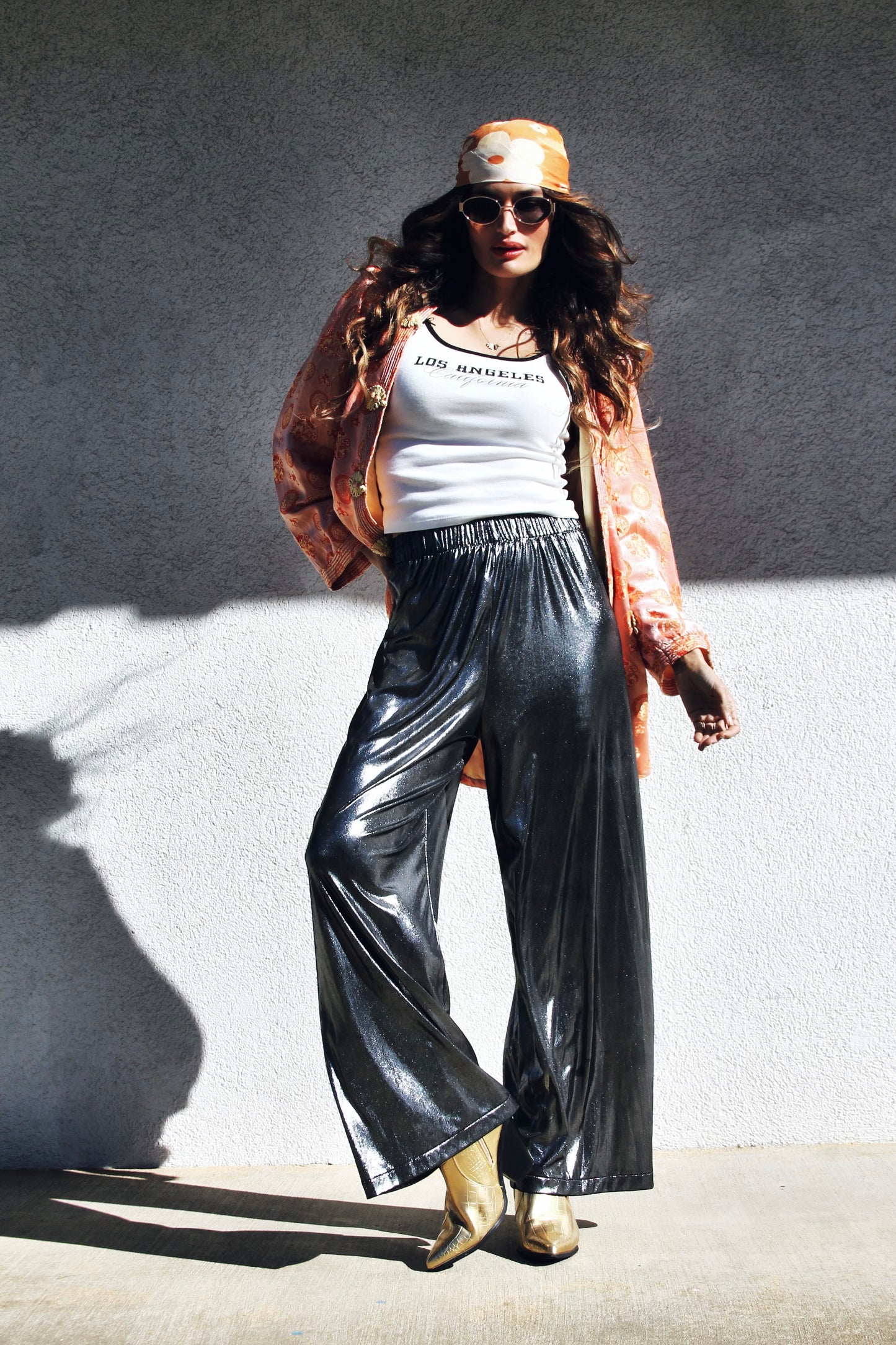 SILVER SIREN wide leg pants, size small, American Apparel >> graphite