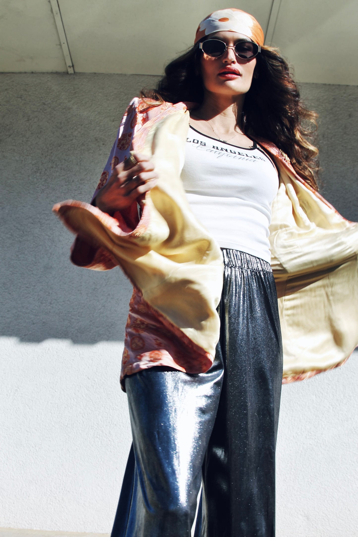 SILVER SIREN wide leg pants, size small, American Apparel >> graphite
