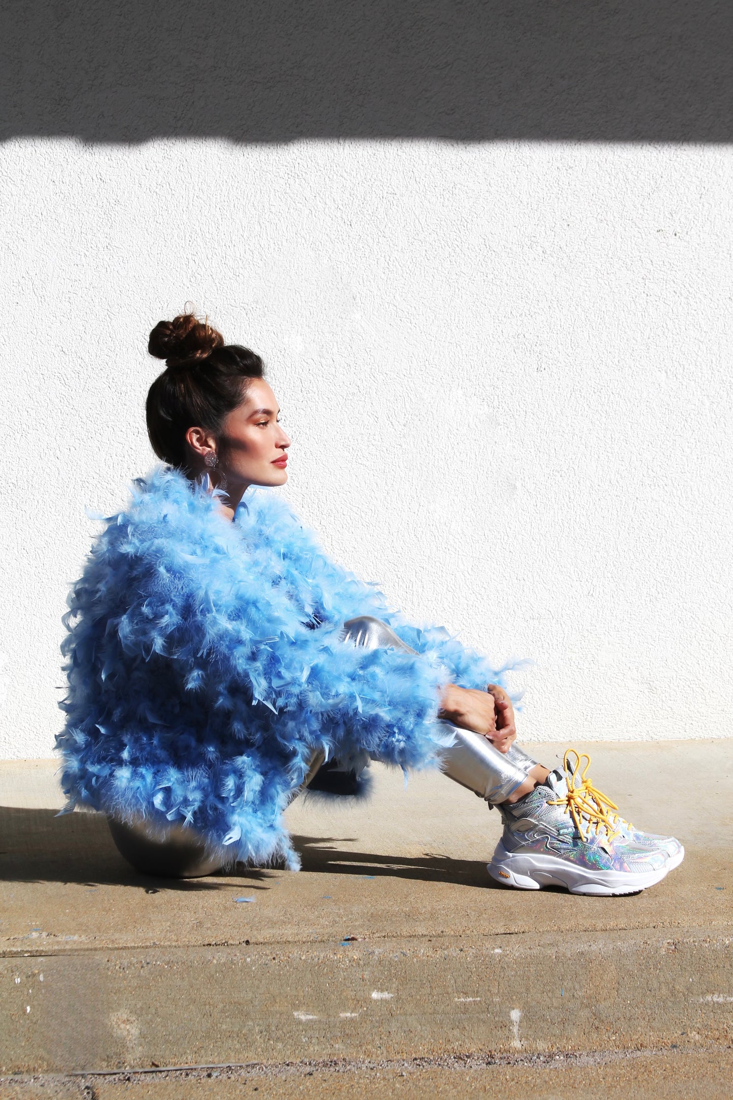 11:11 powder-blue feather coat, medium *GENUINE FEATHERS*