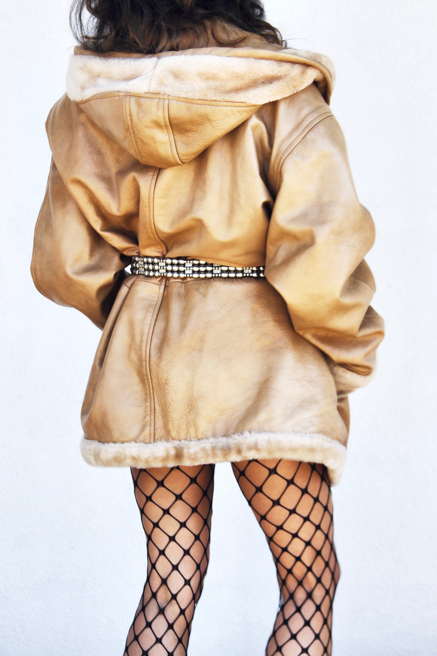 HONEY HUSTLER oversized + hooded leather jacket, 3XL *VINTAGE + 100% GENUINE LEATHER* >> tan